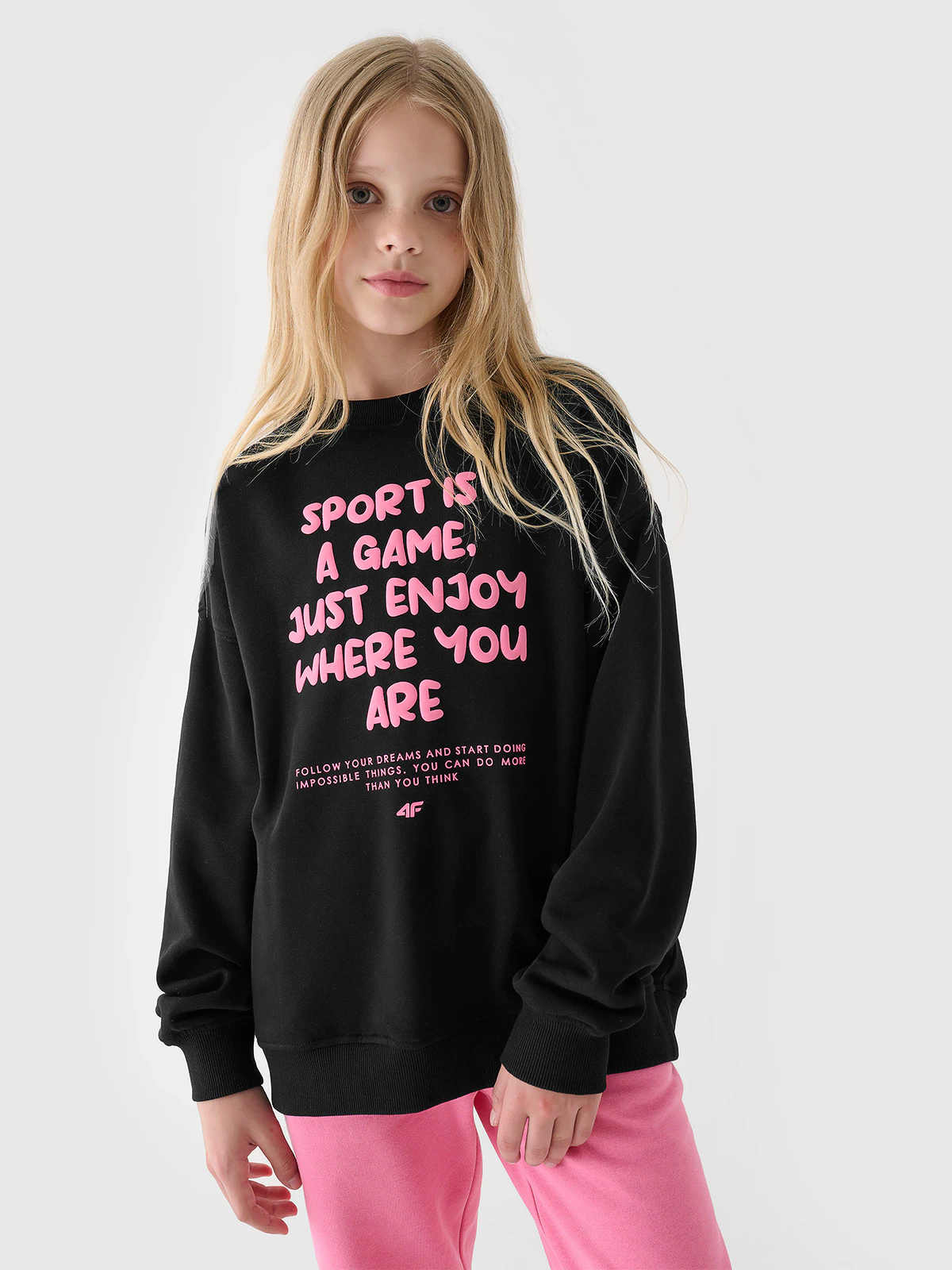 Bluza dresowa nierozpinana bez kaptura dziewczęca - turkusowa