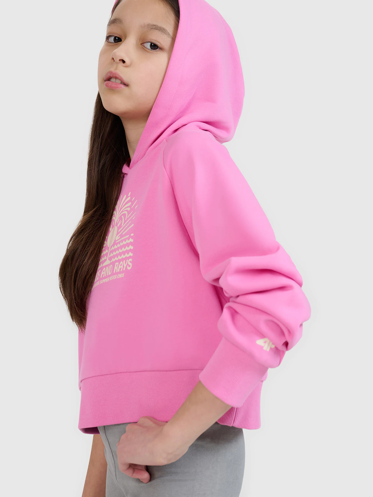 Bluza dresowa nierozpinana z kapturem dziewczęca - żółta