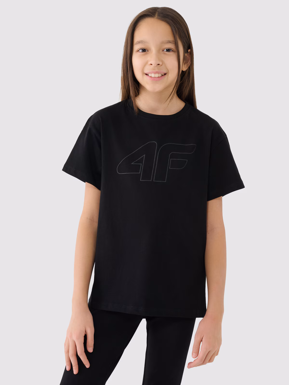 T-shirt oversize z nadrukiem dziewczęcy - szary