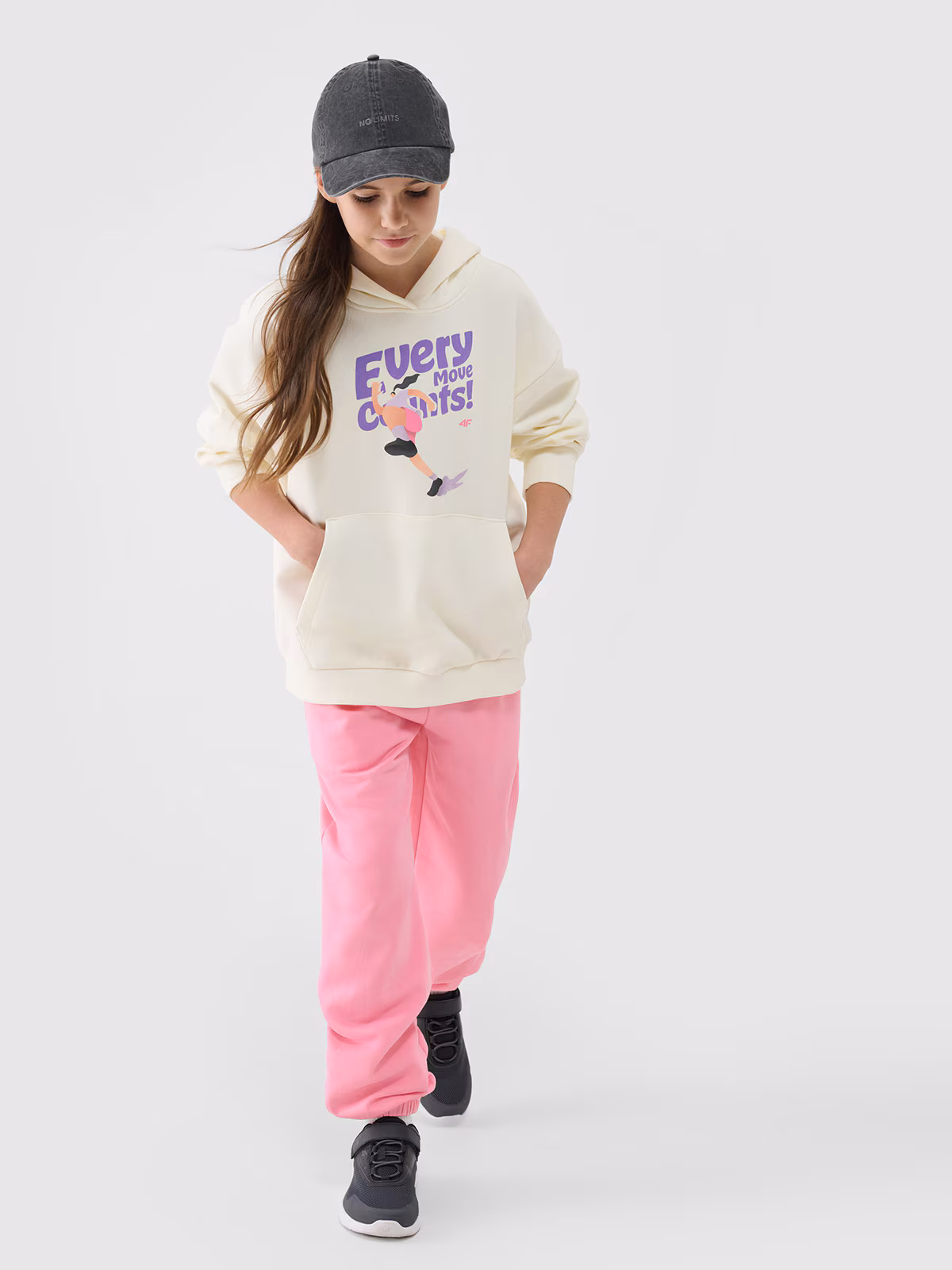 Bluza dresowa nierozpinana z kapturem dziewczęca - różowa