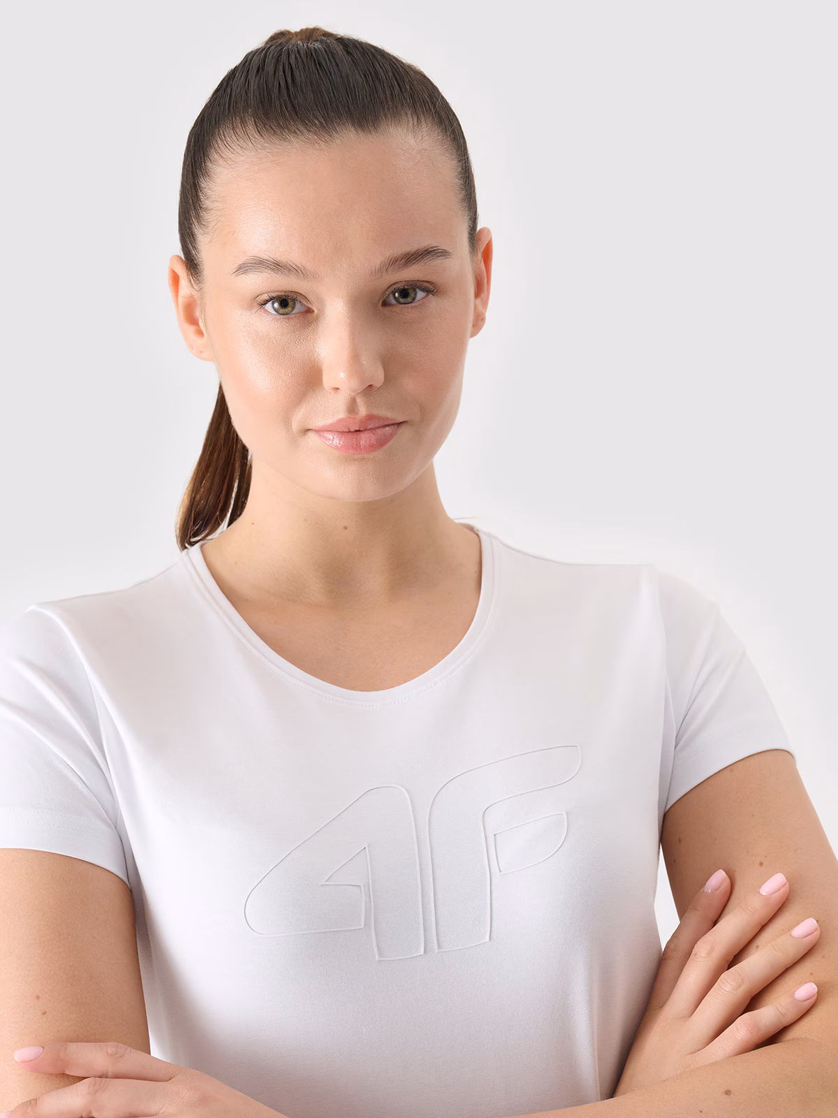 T-shirt slim z nadrukiem damski - niebieski