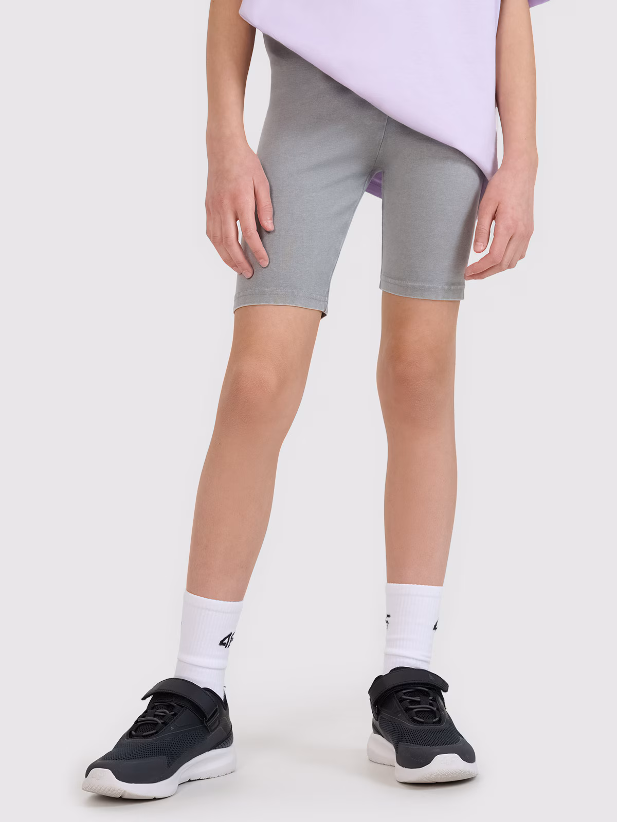 Legginsy kolarki z efektem acid wash dziewczęce - szare