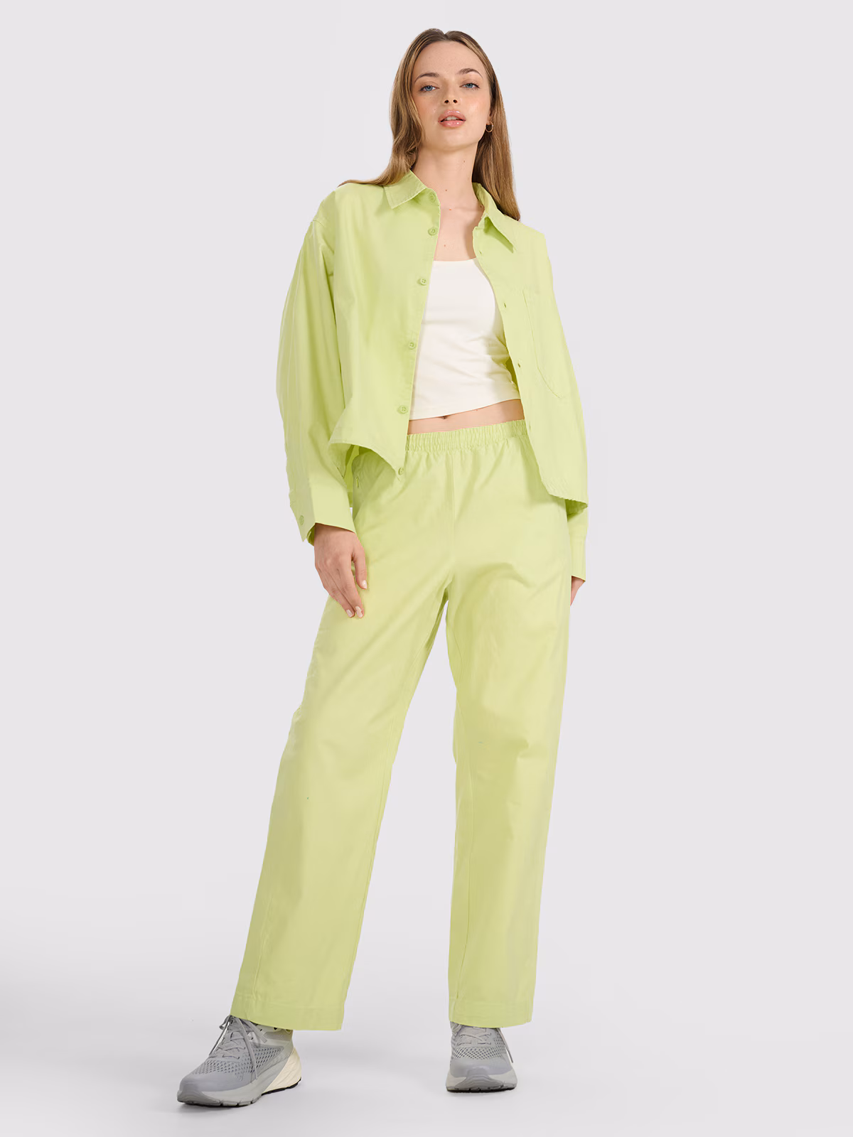 Koszula oversize z kołnierzykiem damska - żółta