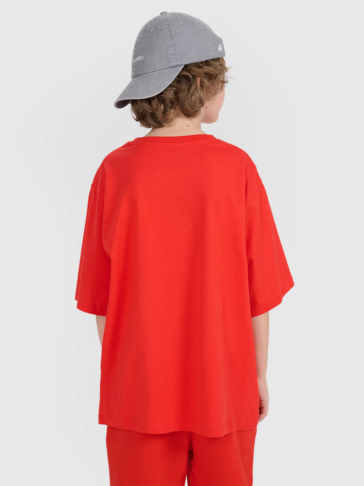 T-shirt oversize z nadrukiem dziecięcy - czerwony