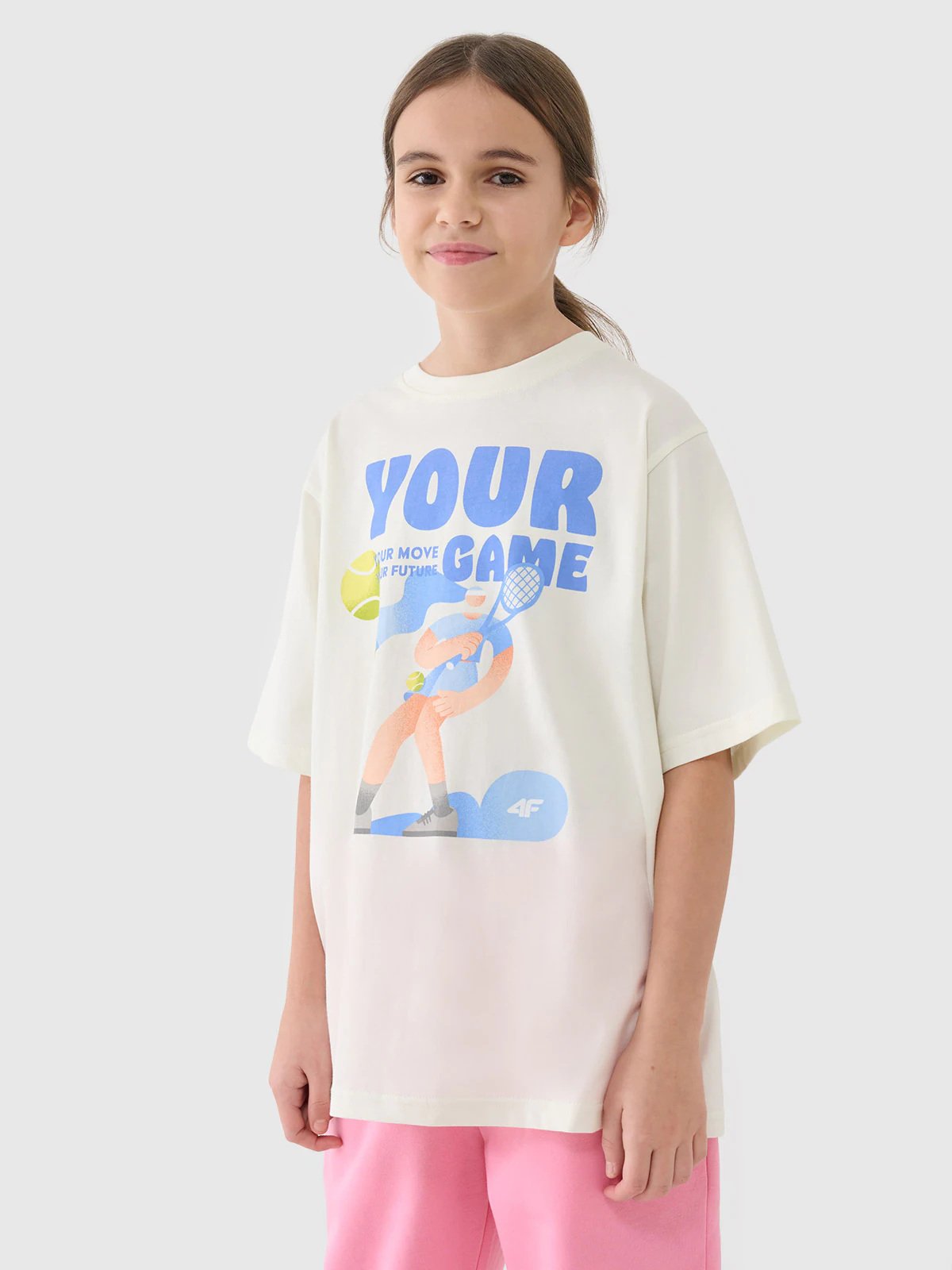 T-shirt oversize z nadrukiem dziewczęcy - różowy