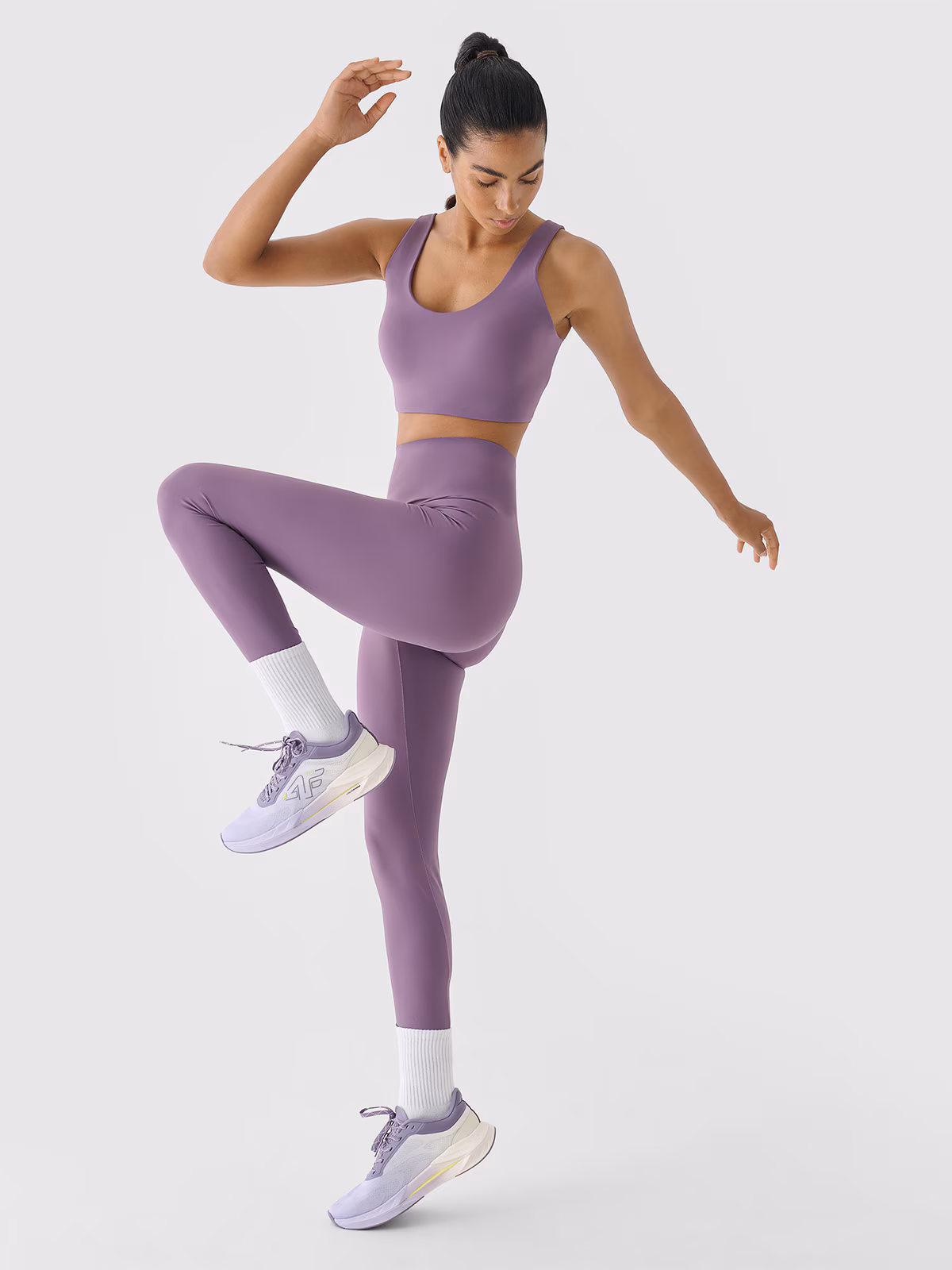 Legginsy treningowe z wysokim stanem damskie - fioletowe