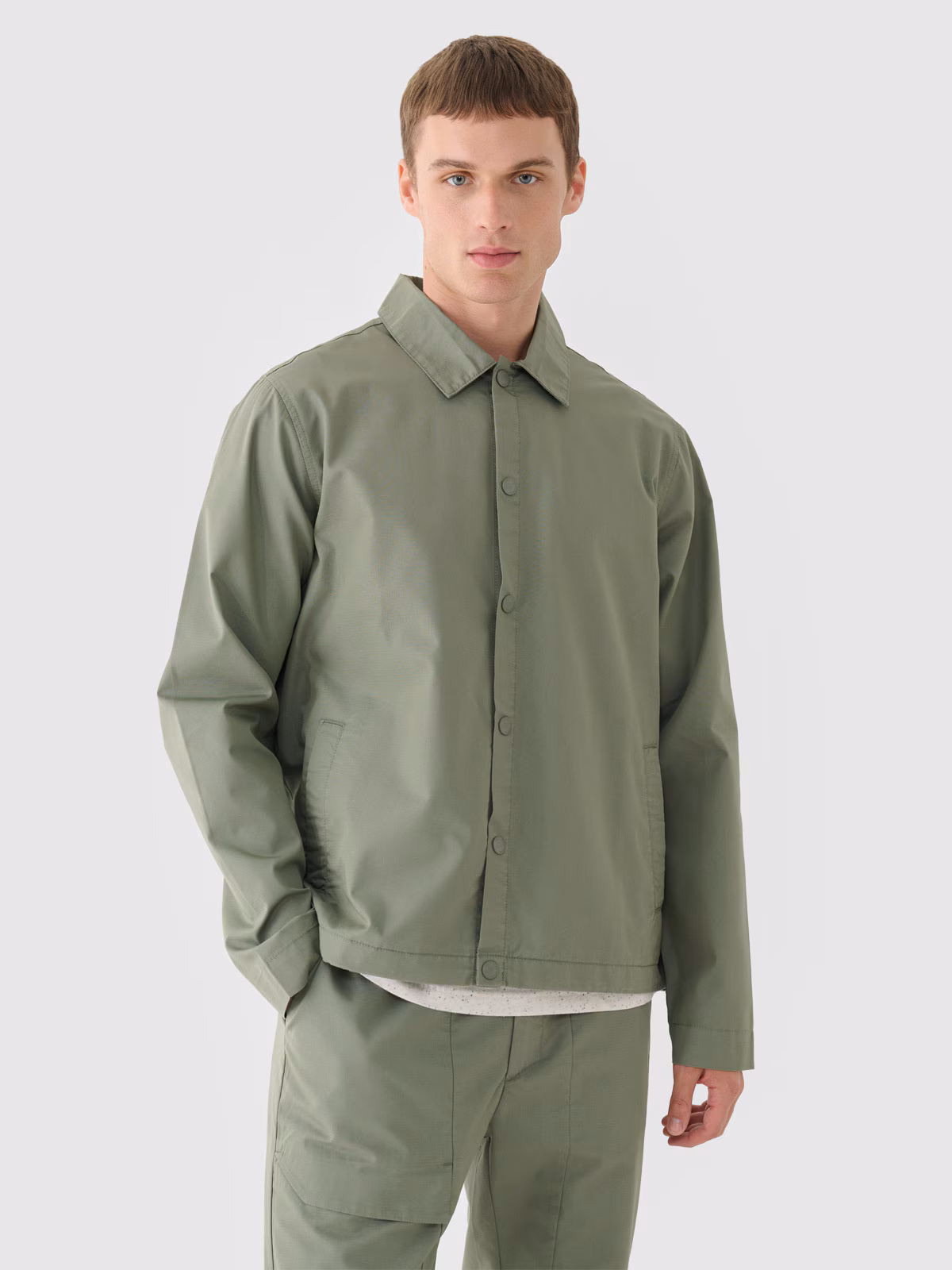 Kurtka przejściowa koszulowa męska - oliwkowa/khaki