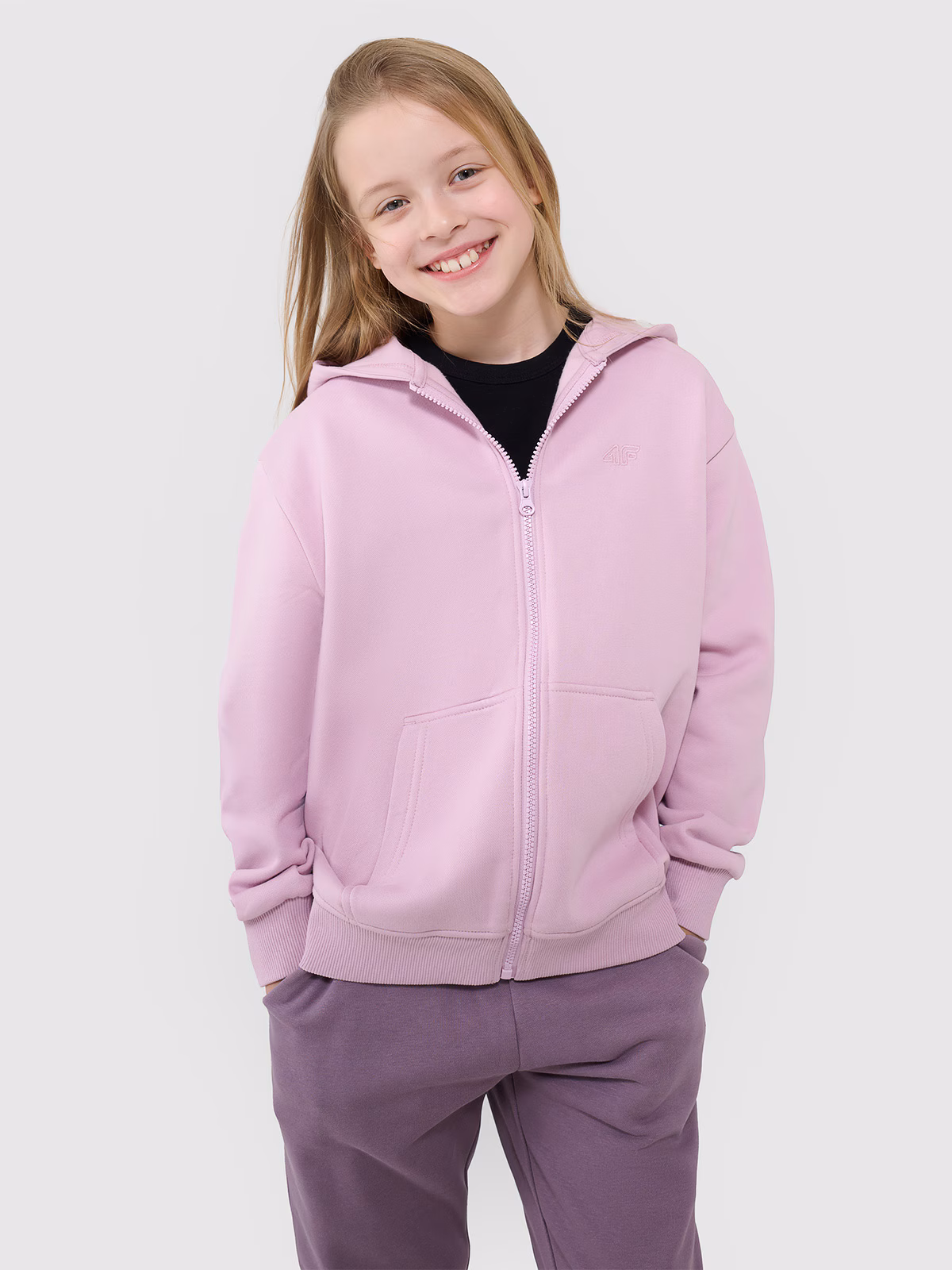 Bluza dresowa rozpinana z kapturem dziewczęca - fioletowa