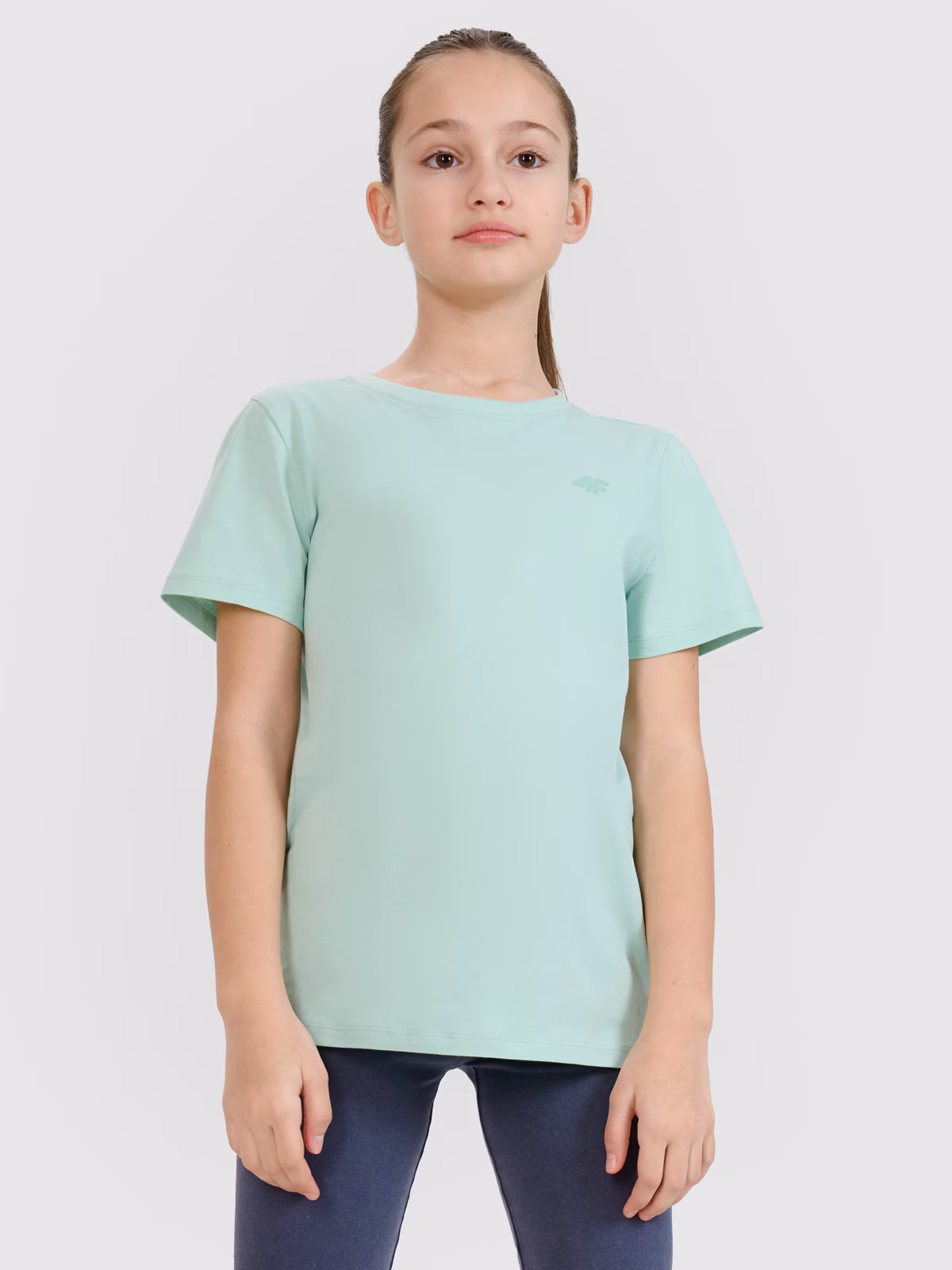 T-shirt regular gładki dziewczęcy - szary