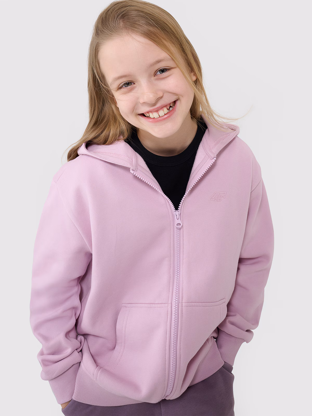 Bluza dresowa rozpinana z kapturem dziewczęca - fioletowa