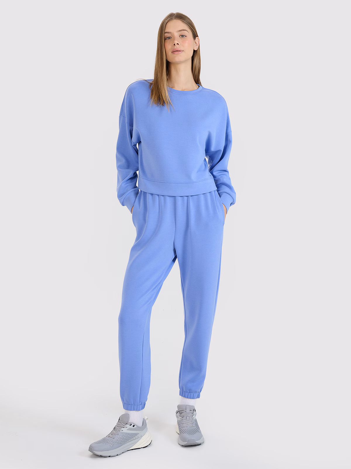 Bluza dresowa nierozpinana z modalem damska - niebieska