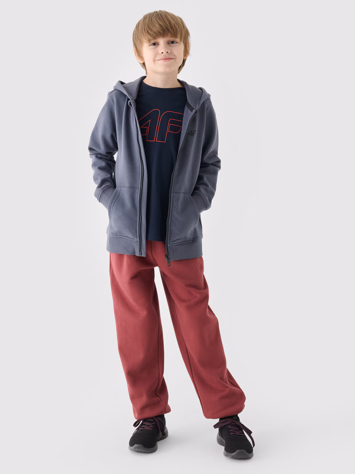 Bluza dresowa rozpinana z kapturem chłopięca - khaki