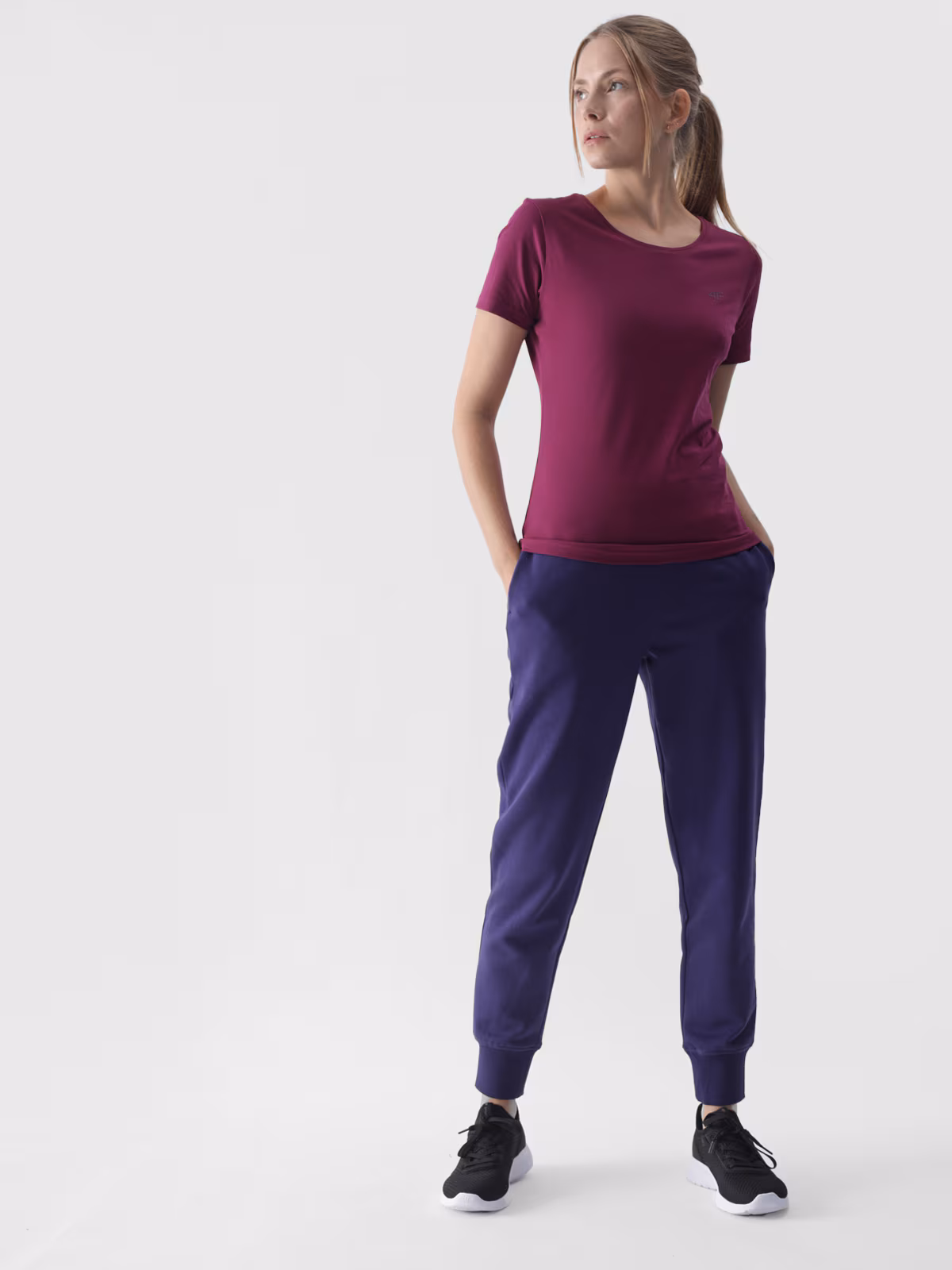 T-shirt slim gładki damski - czerwony