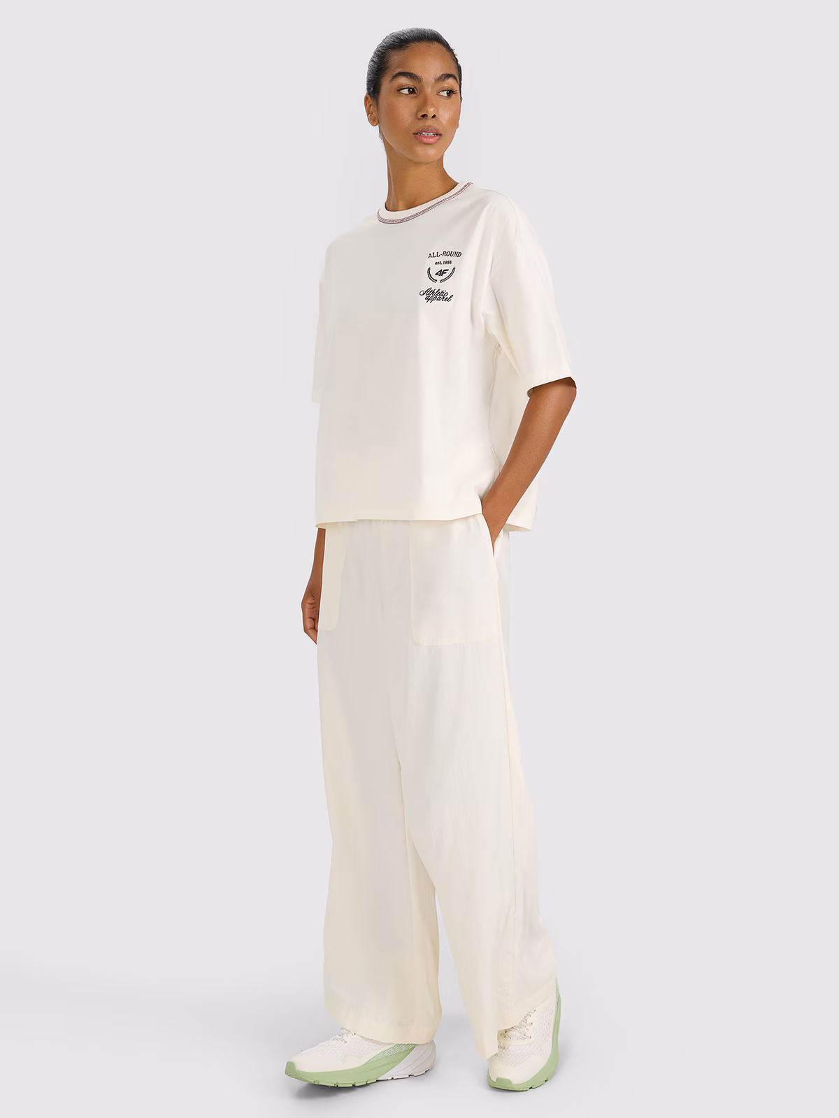 T-shirt oversize z nadrukiem damski - szary