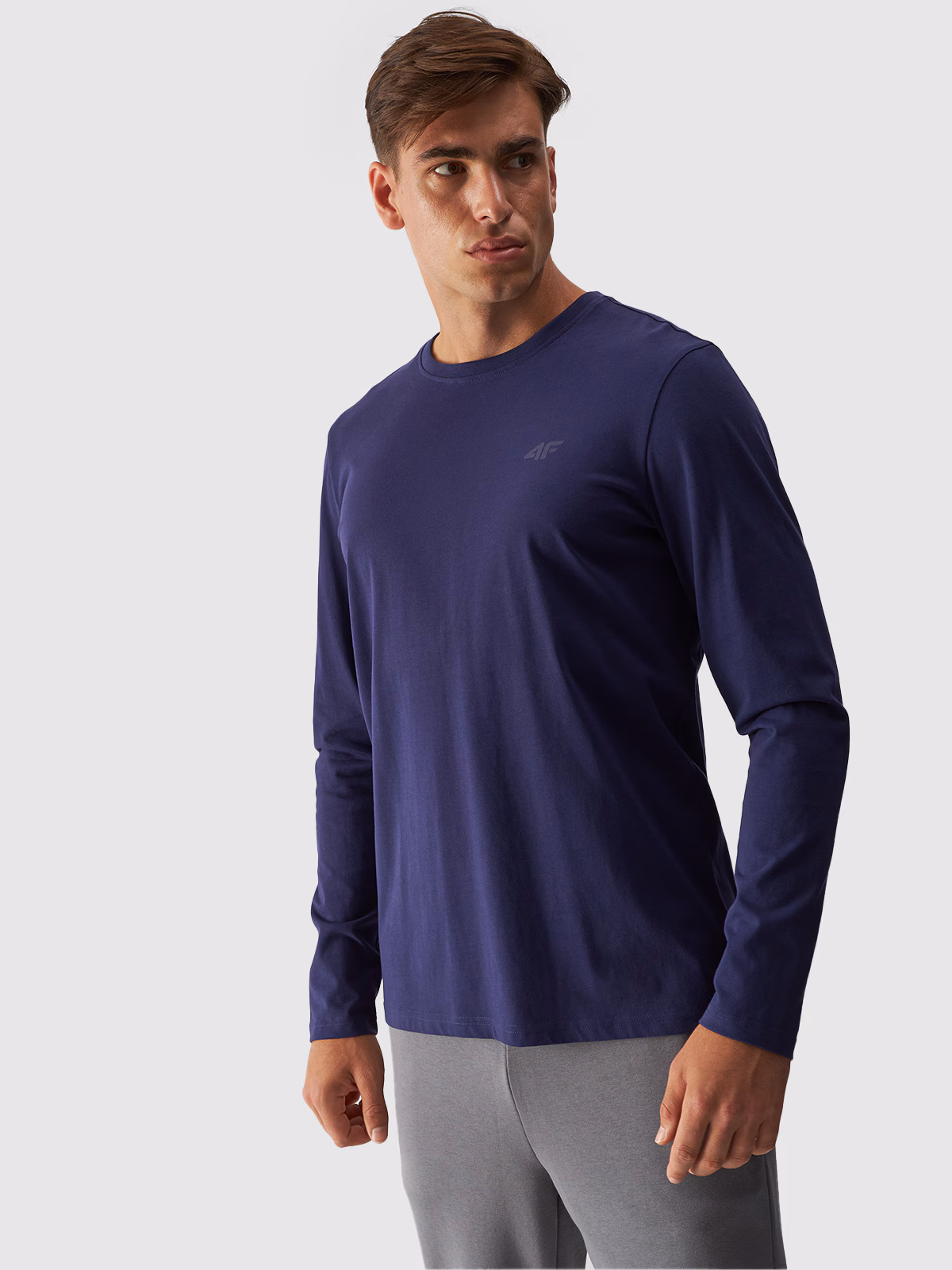 Longsleeve regular gładki męski - granatowy