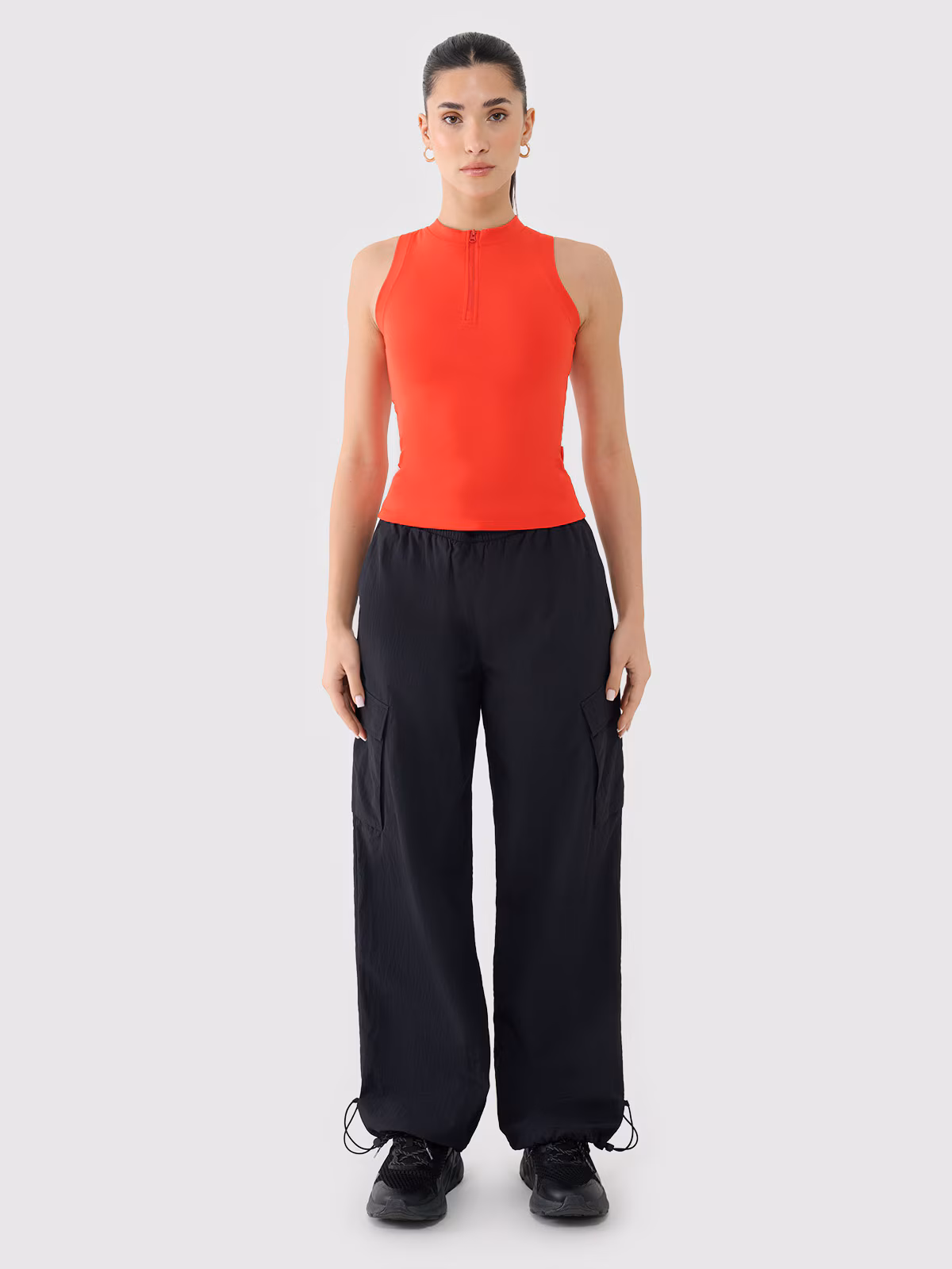 Crop-top slim damski - czarny