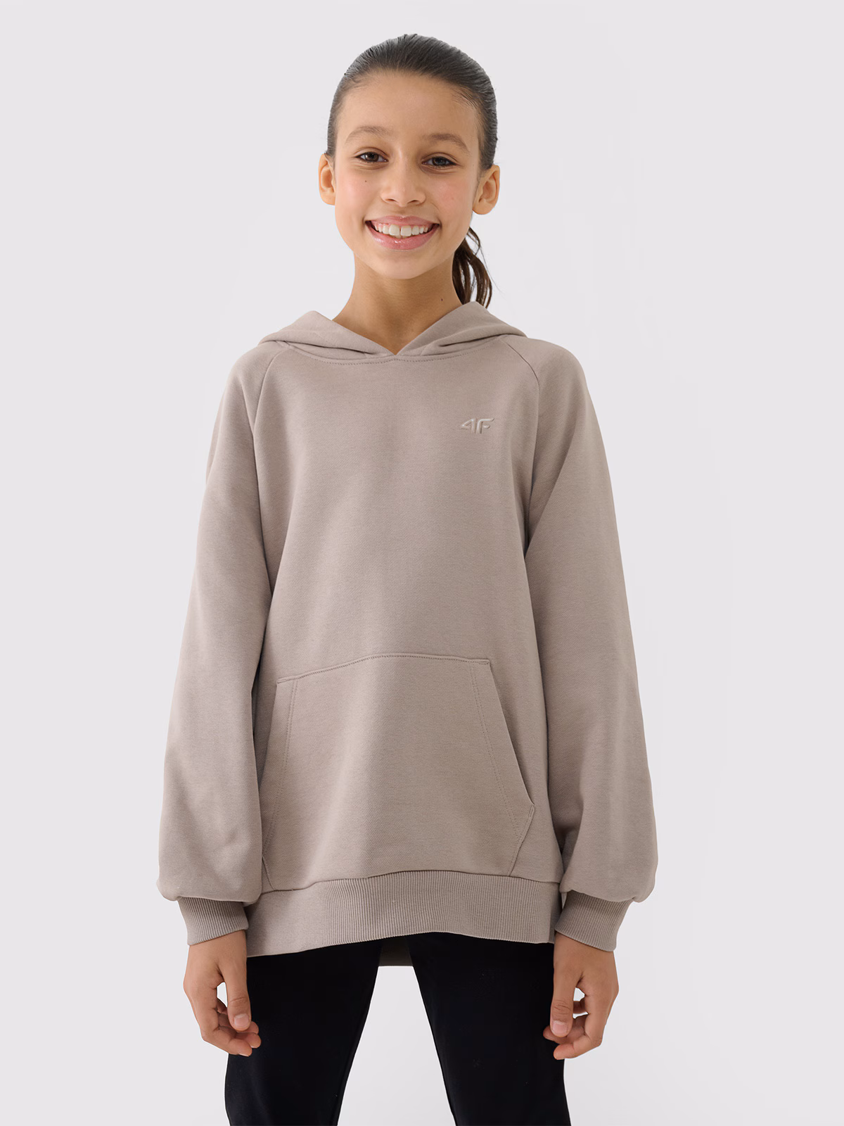 Bluza dresowa nierozpinana z kapturem dziewczęca - miętowa