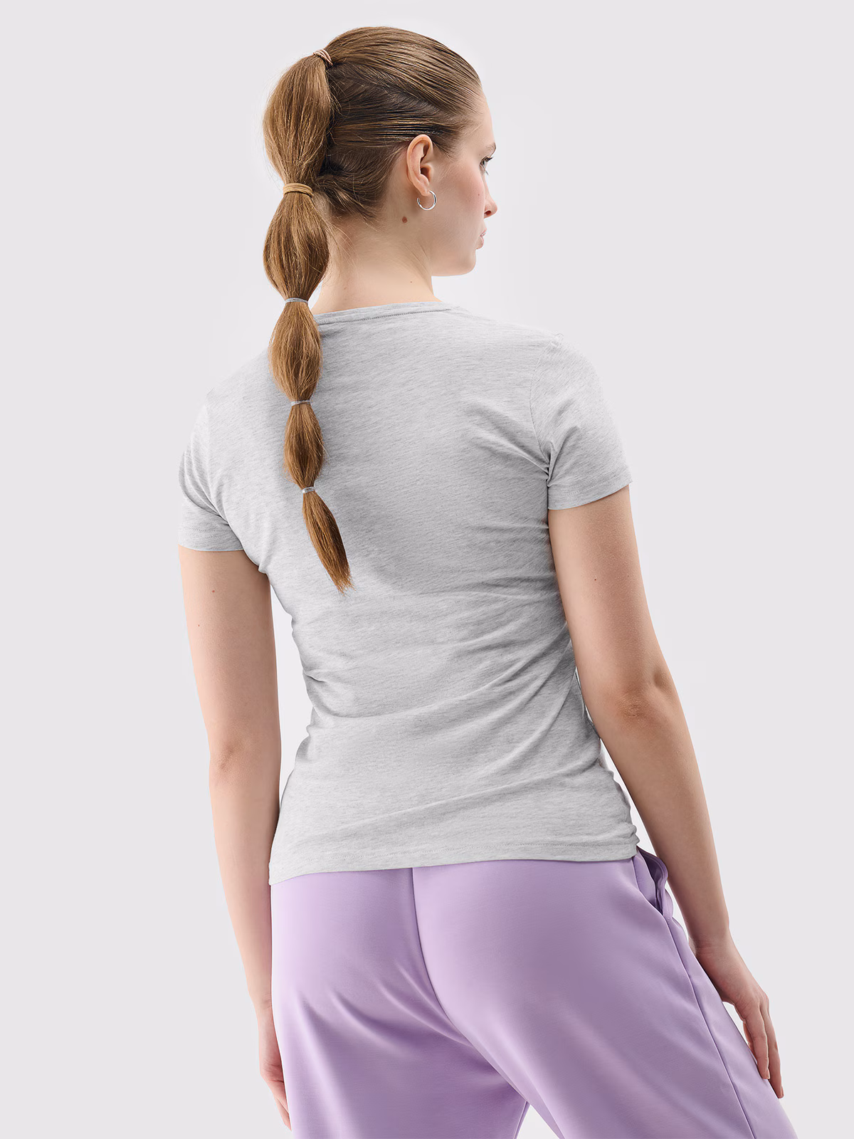 T-shirt slim z nadrukiem damski - niebieski