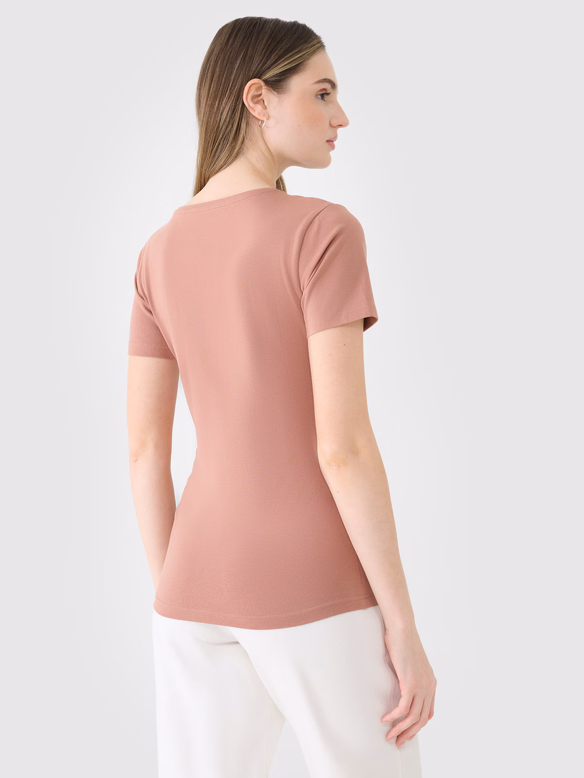 T-shirt slim gładki damski - biały