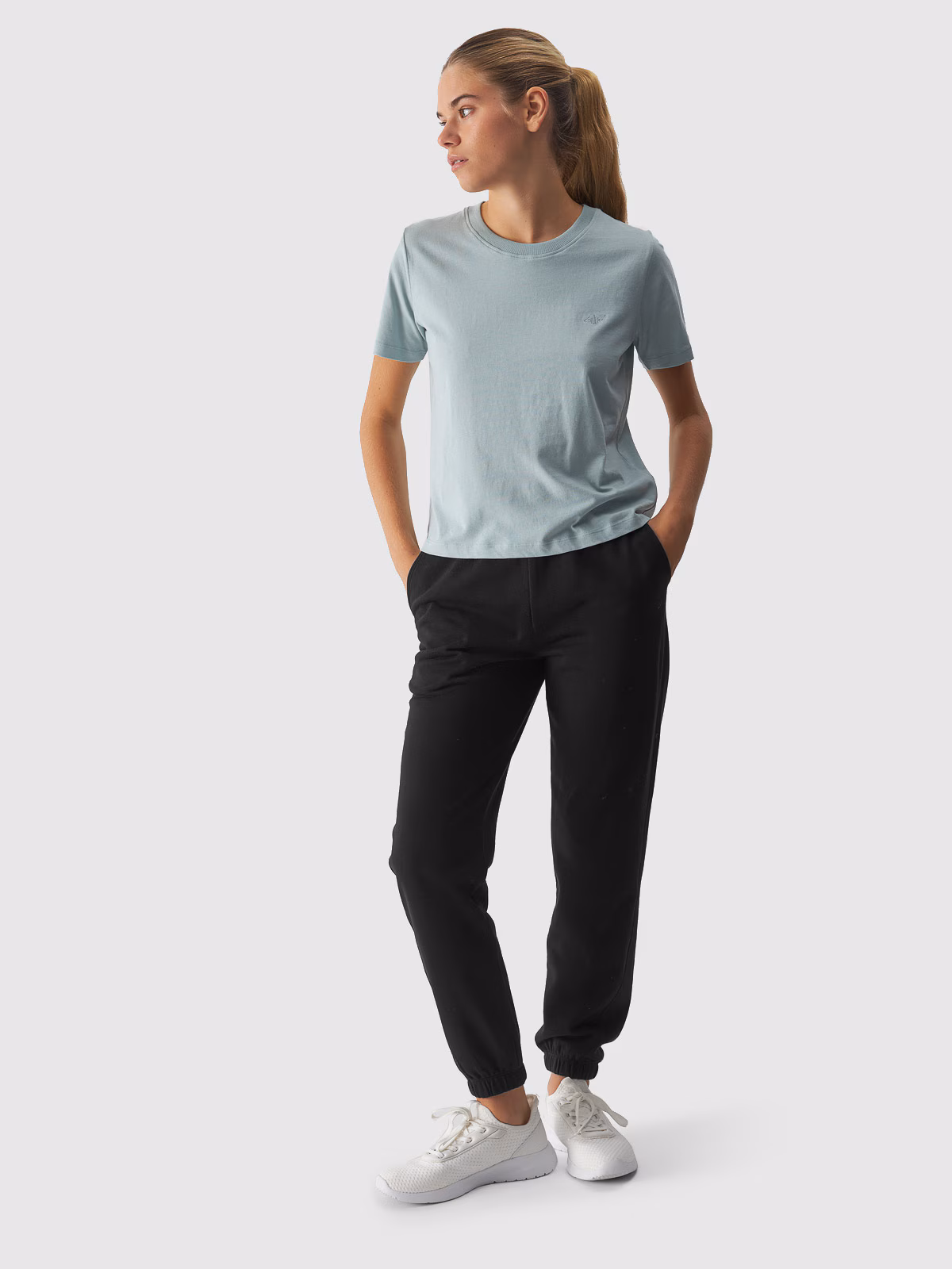 T-shirt regular gładki damski - turkusowy