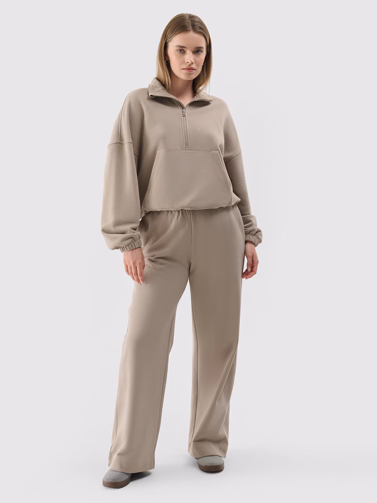 Bluza dresowa bez kaptura damska - beżowa