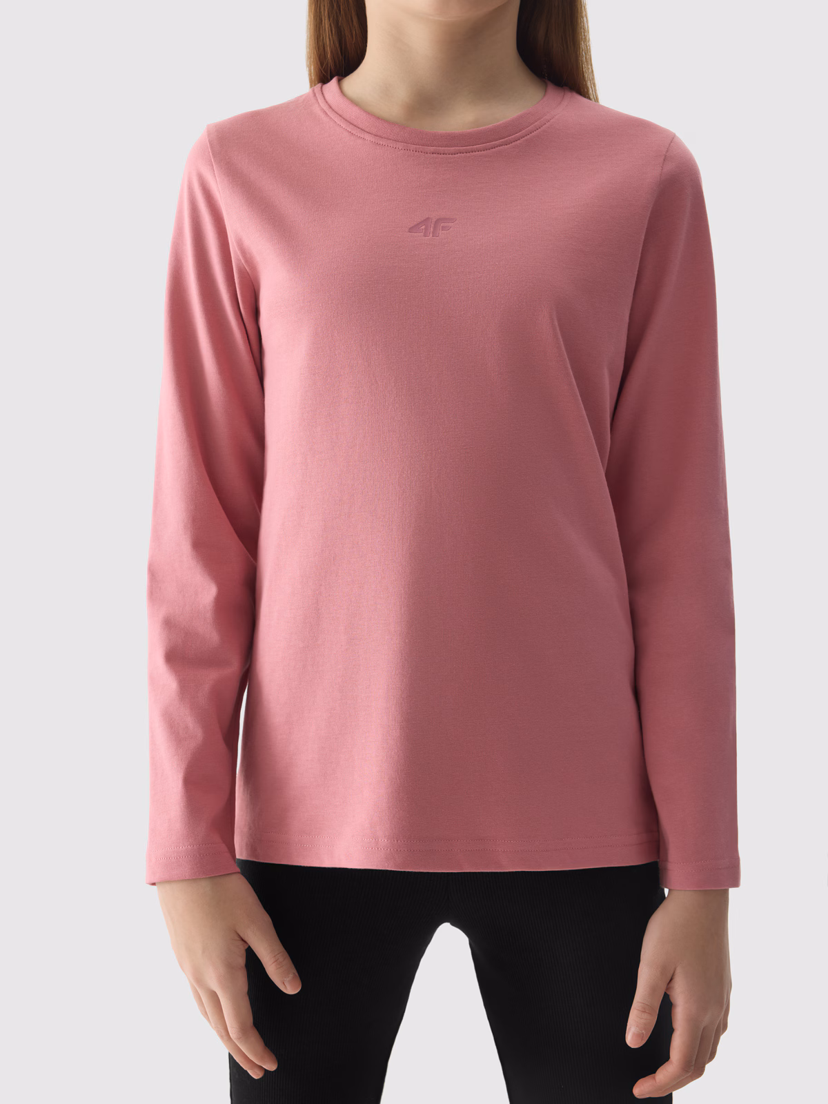 Longsleeve regular gładki dziewczęcy - różowy