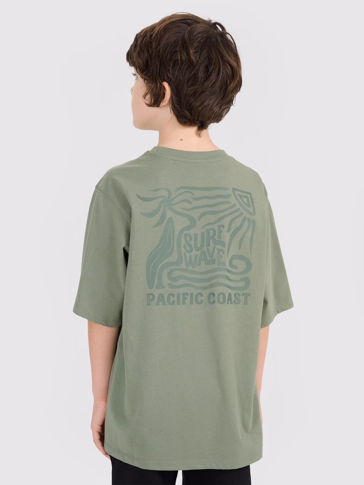 T-shirt oversize z nadrukiem chłopięcy - turkusowy