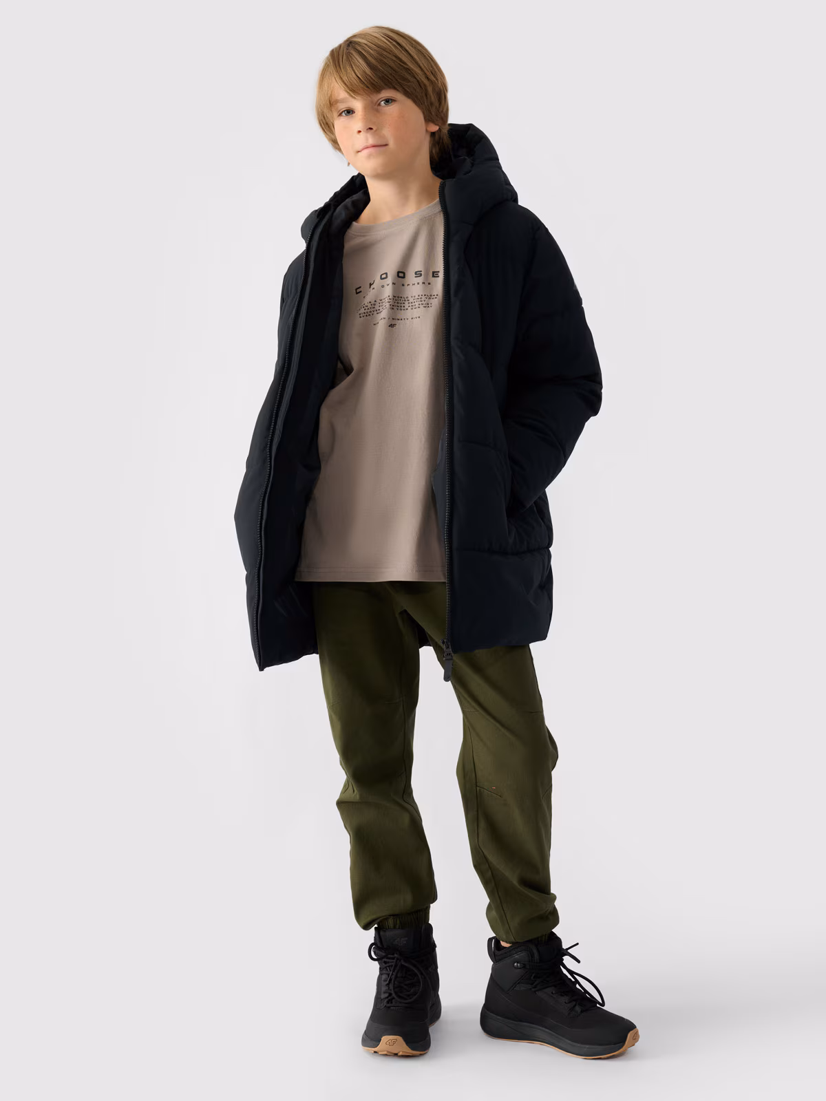 Płaszcz puchowy z wypełnieniem syntetycznym chłopięcy - khaki