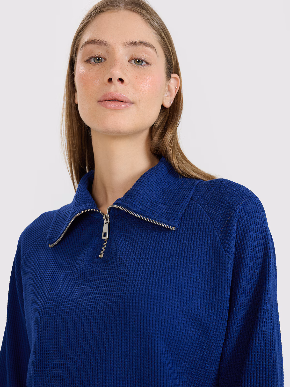 Bluza dresowa oversize nierozpinana bez kaptura damska - granatowa