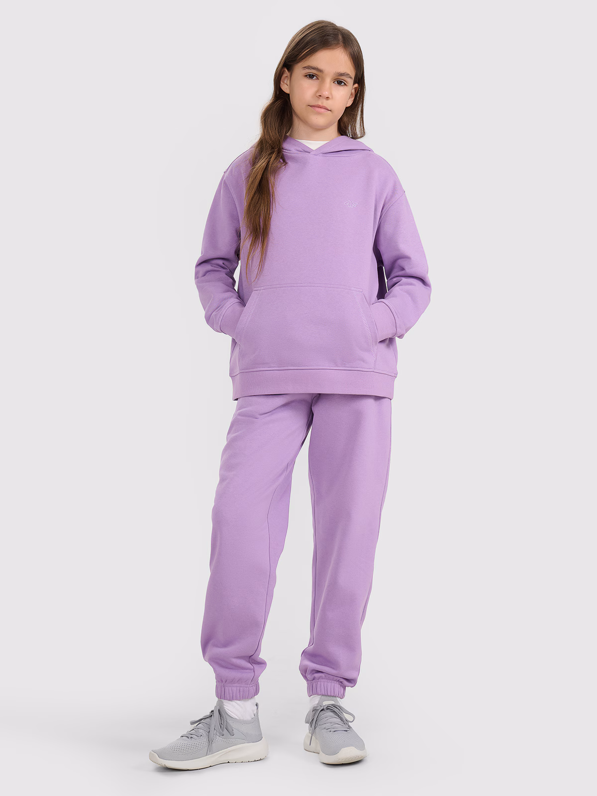 Bluza dresowa nierozpinana z kapturem dziewczęca - fioletowa