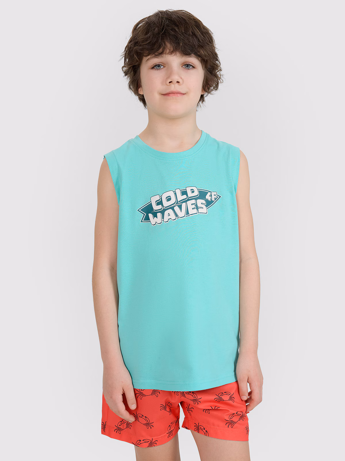 Tank top regular z nadrukiem chłopięcy - turkusowy