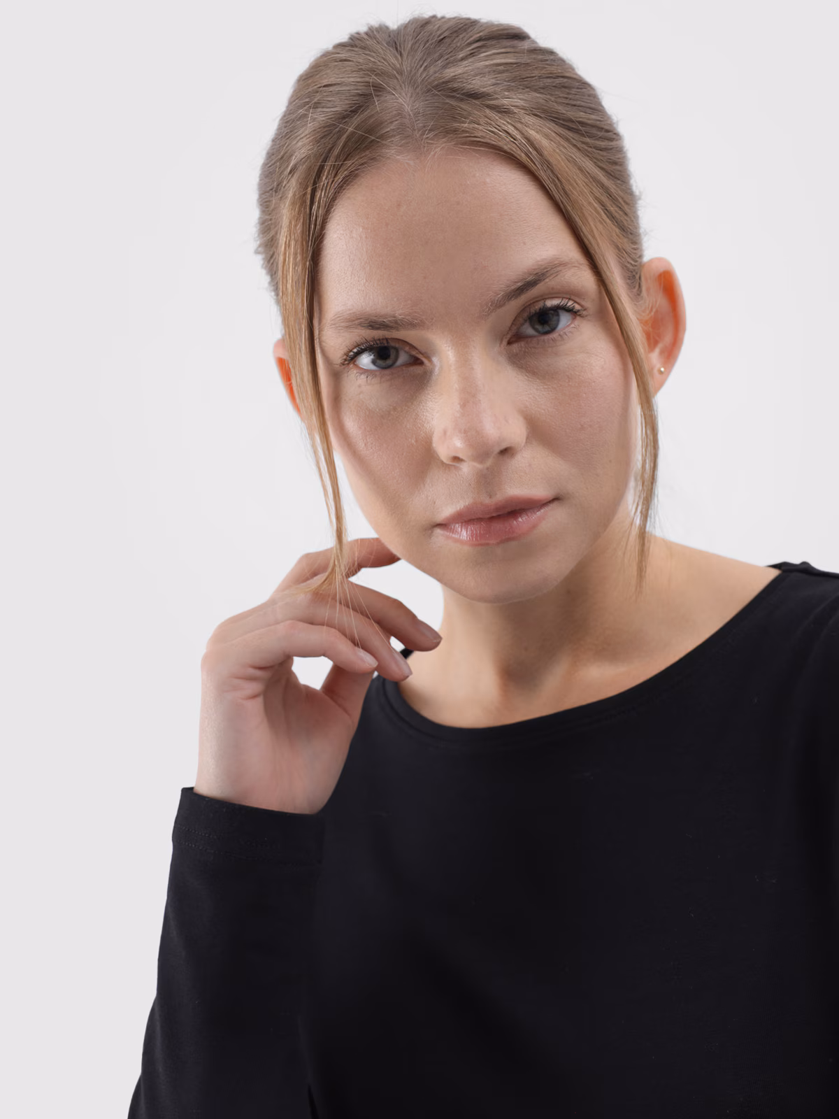 Longsleeve slim gładki damski - czarny