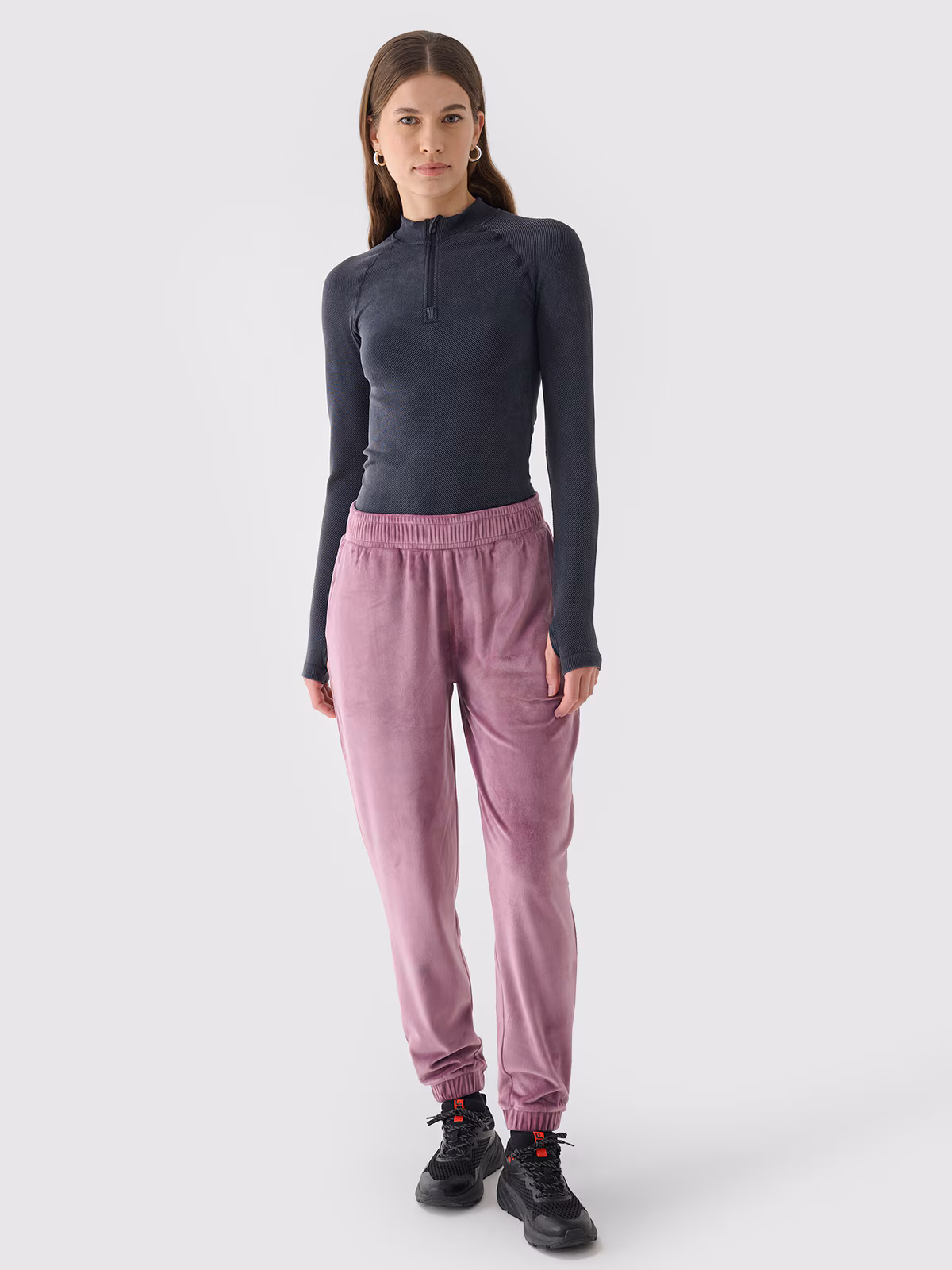 Spodnie dresowe z weluru damskie - granatowe