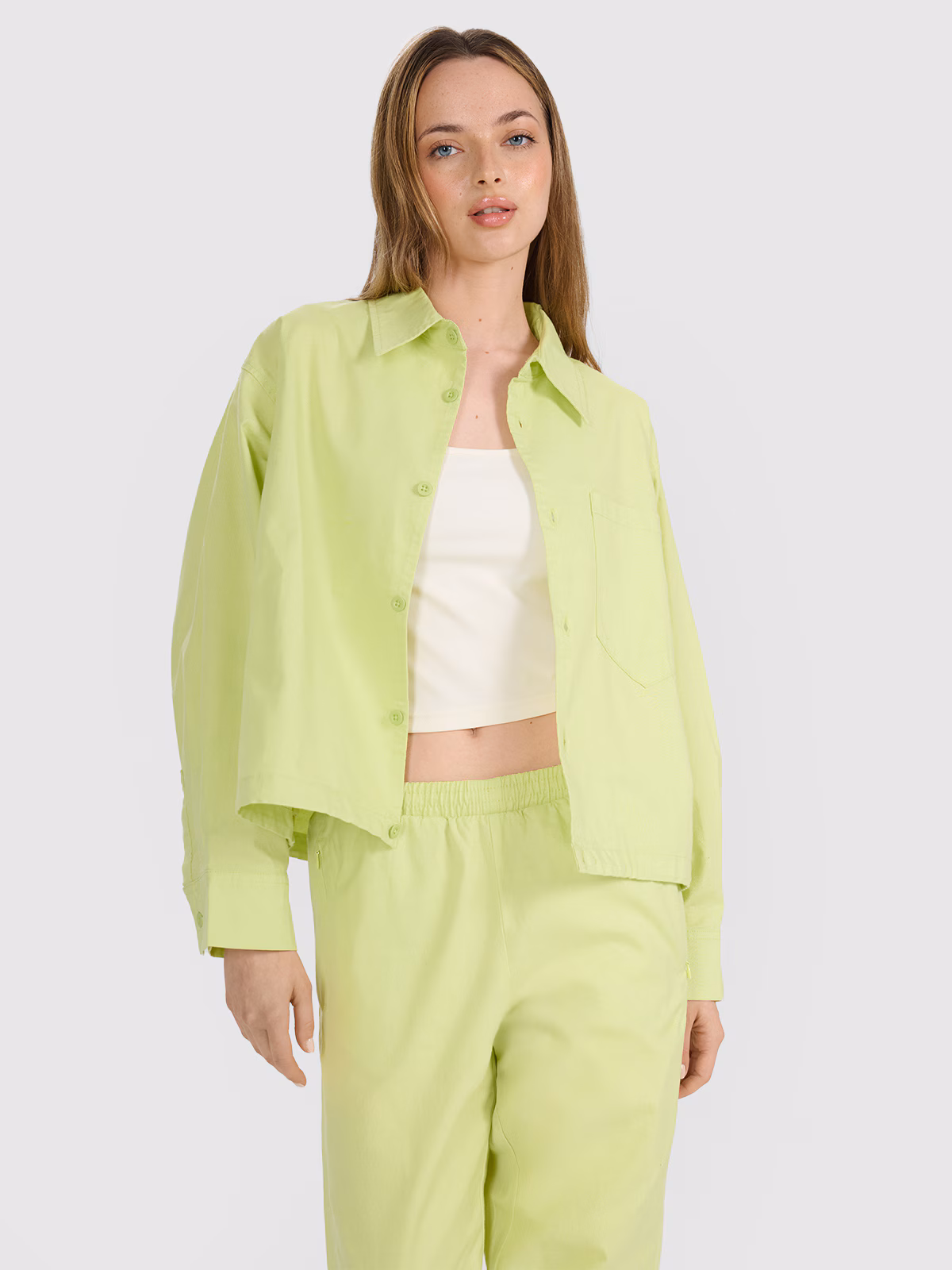 Koszula oversize z kołnierzykiem damska - żółta