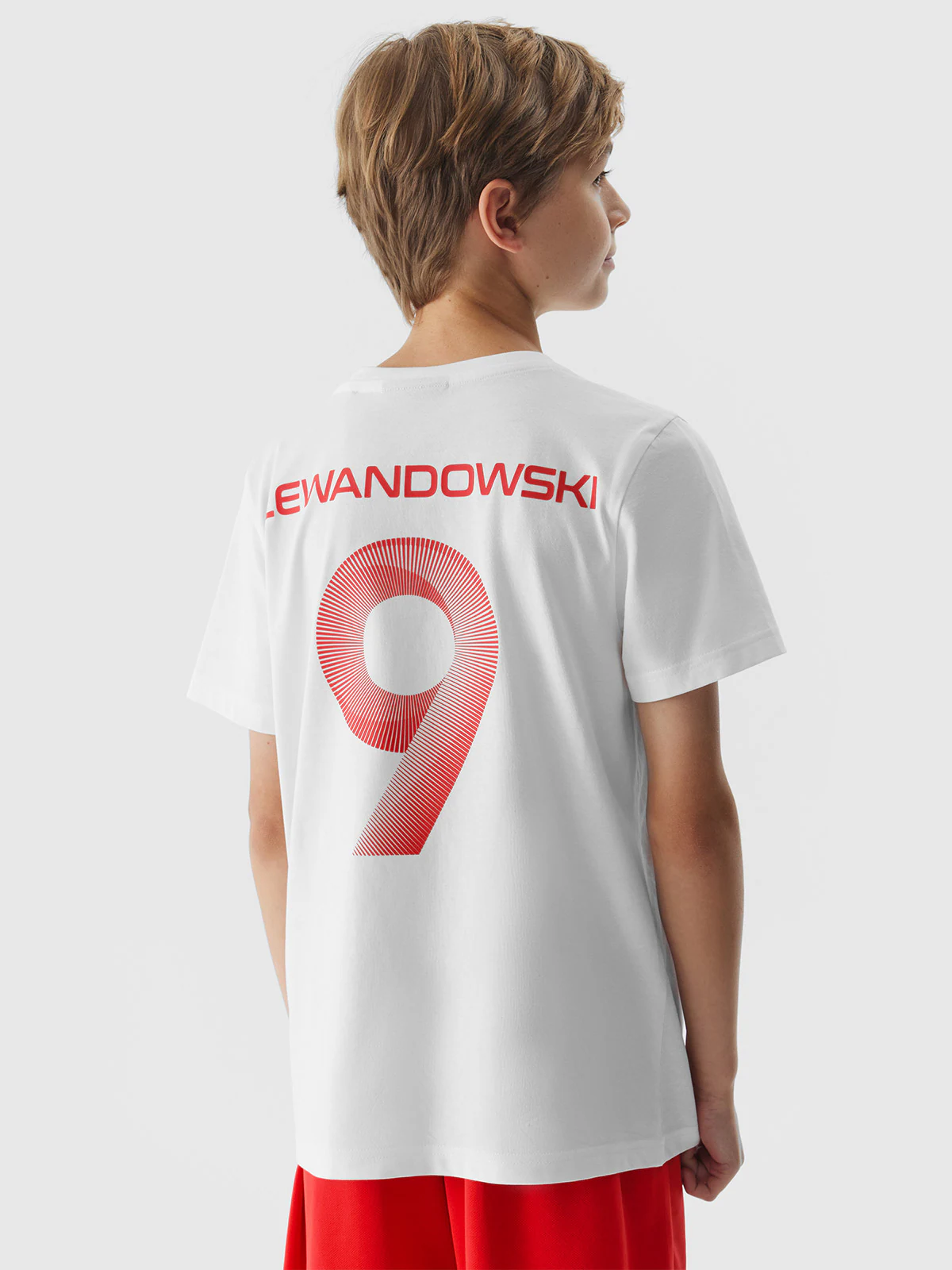 T-shirt z nadrukiem dziecięcy 4F x Robert Lewandowski - biały