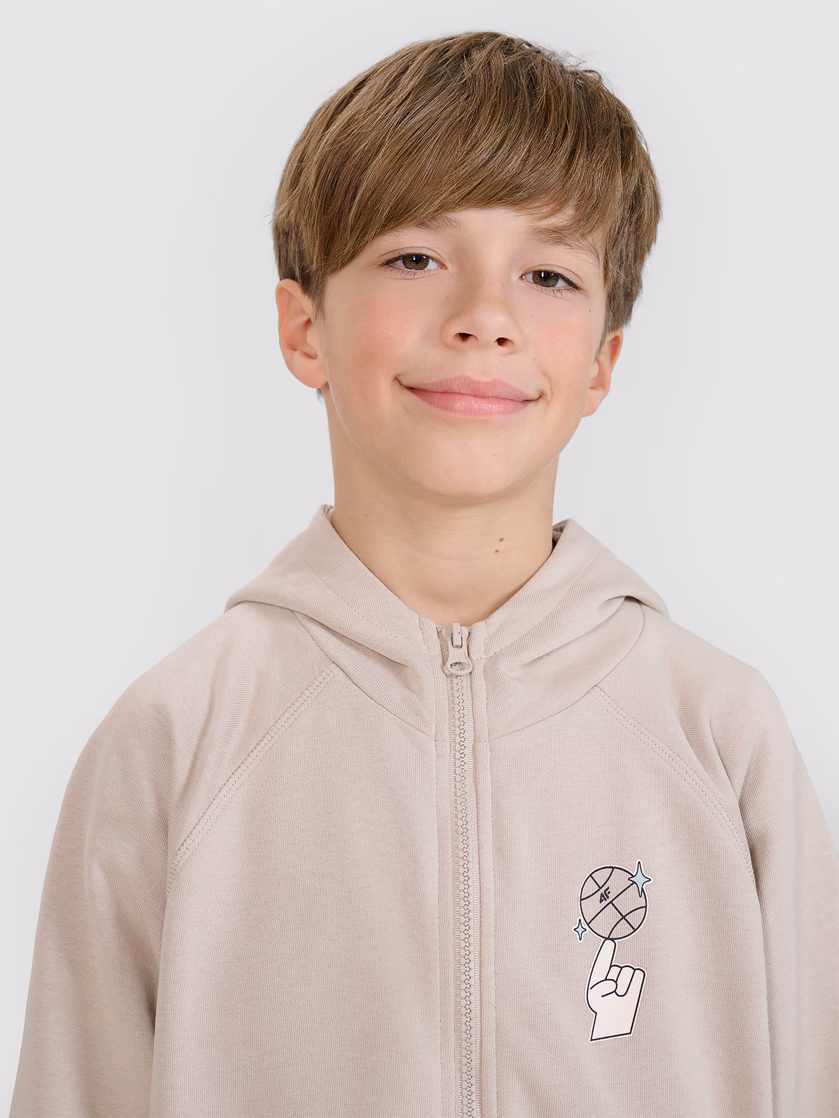 Bluza dresowa rozpinana z kapturem chłopięca - beżowa