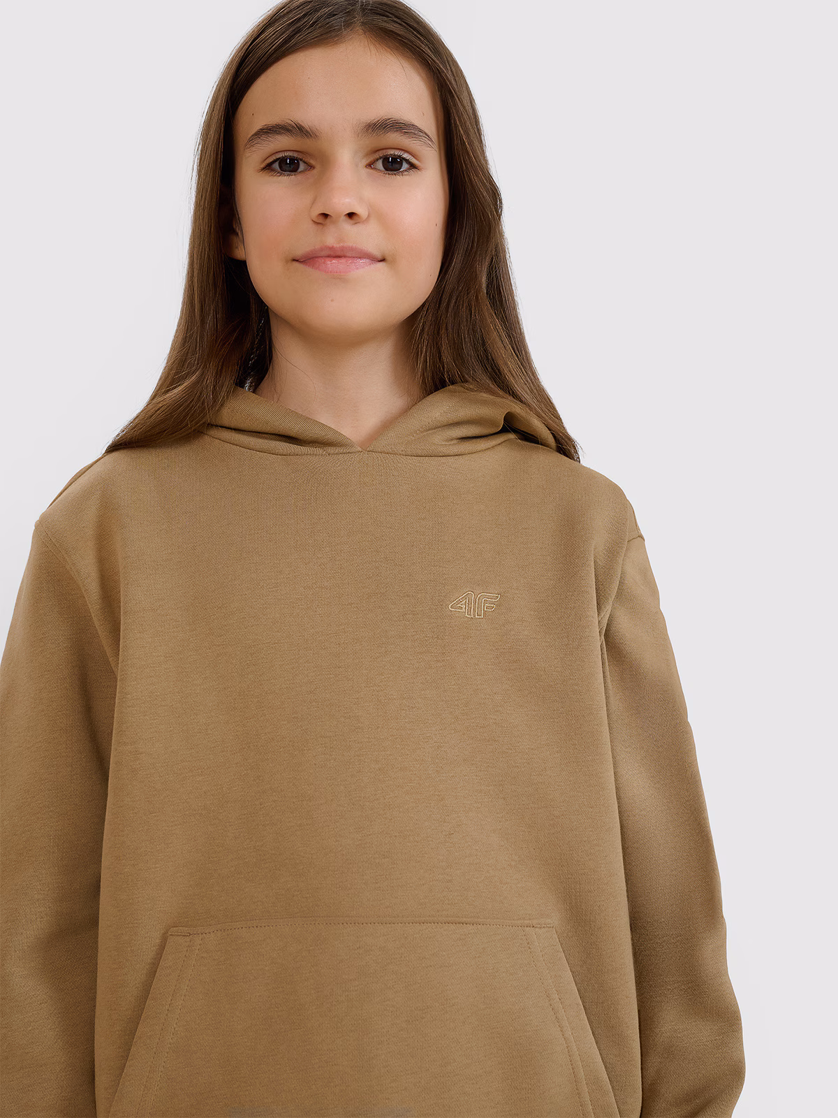 Bluza dresowa nierozpinana z kapturem dziewczęca - beżowa