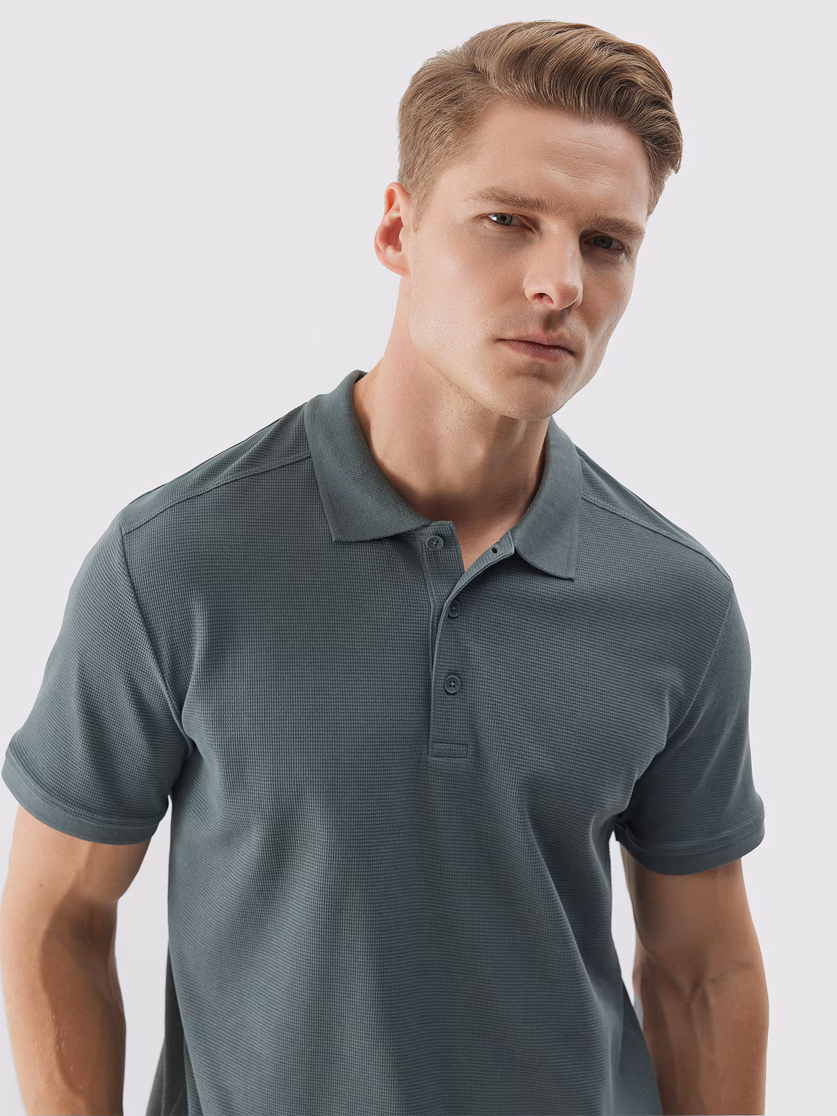 Koszulka polo regular męska - khaki