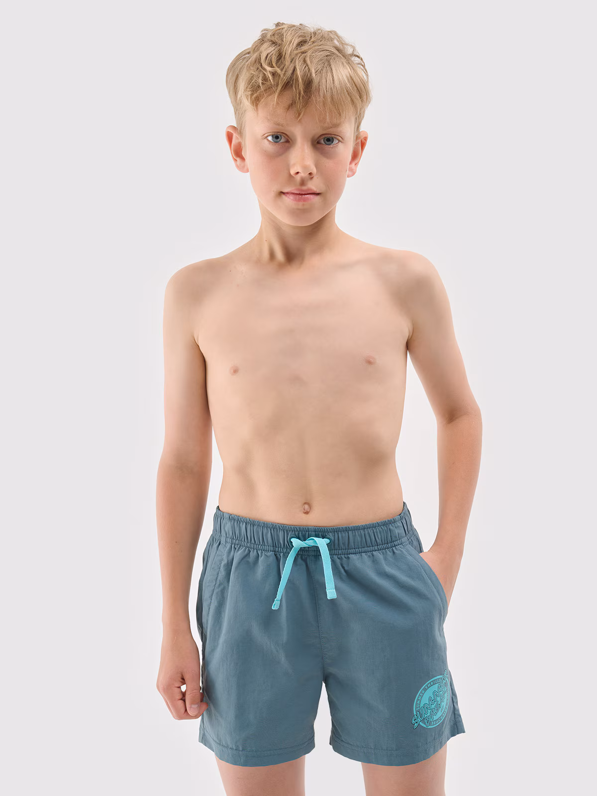 Spodenki plażowe boardshorty chłopięce - turkusowe