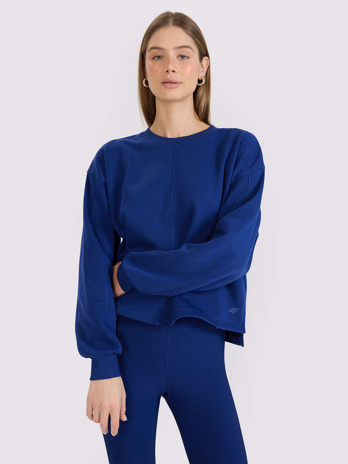 Bluza dresowa oversize nierozpinana bez kaptura damska - biała