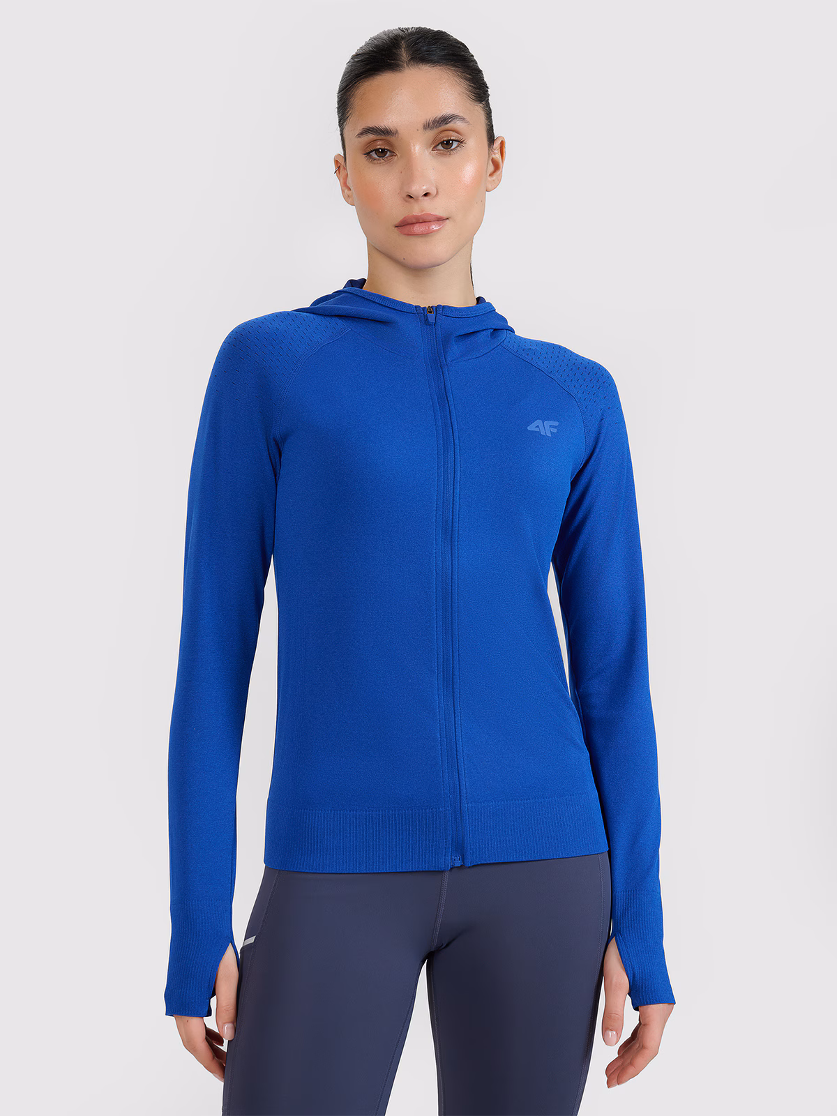 Bluza do biegania w terenie rozpinana z kapturem damska - niebieska