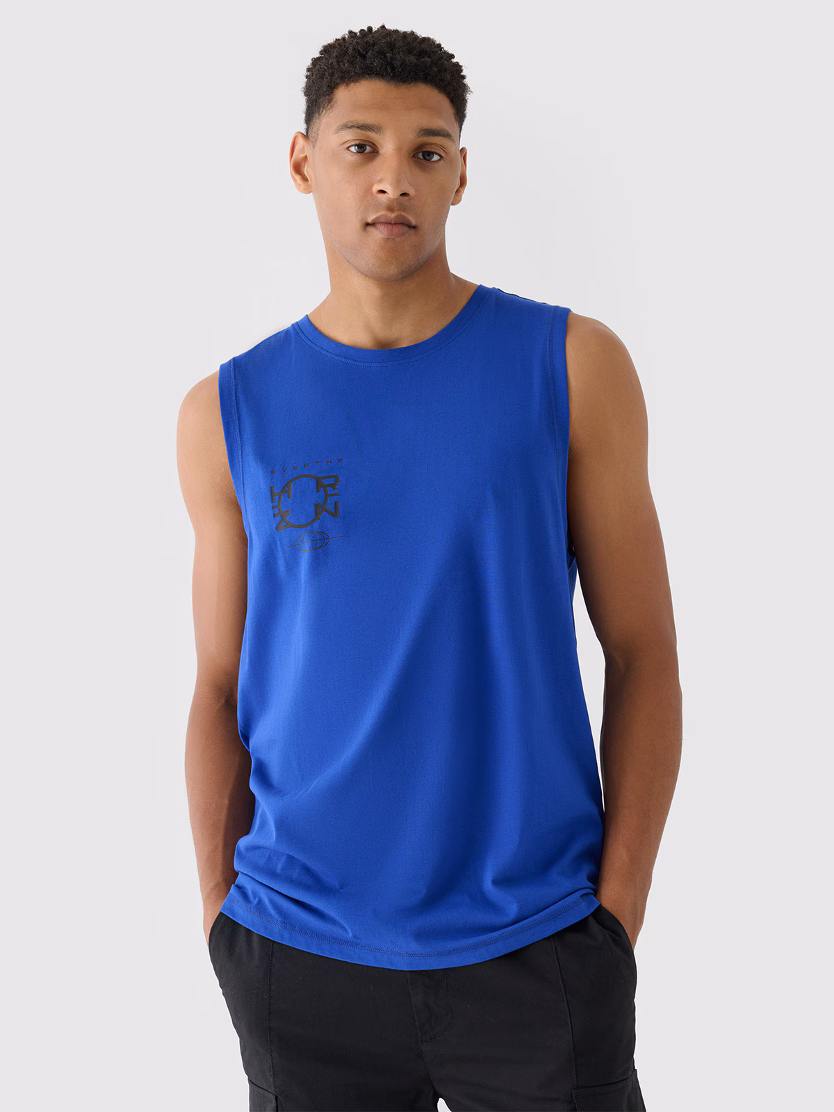 Tank top oversize z nadrukiem męski - kobaltowy