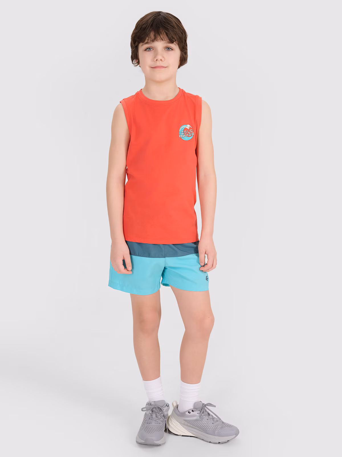 Tank top regular z nadrukiem chłopięcy - turkusowy