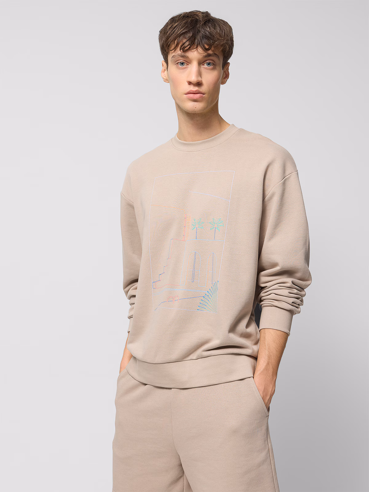 Bluza dresowa nierozpinana bez kaptura męska Outhorn - beżowa