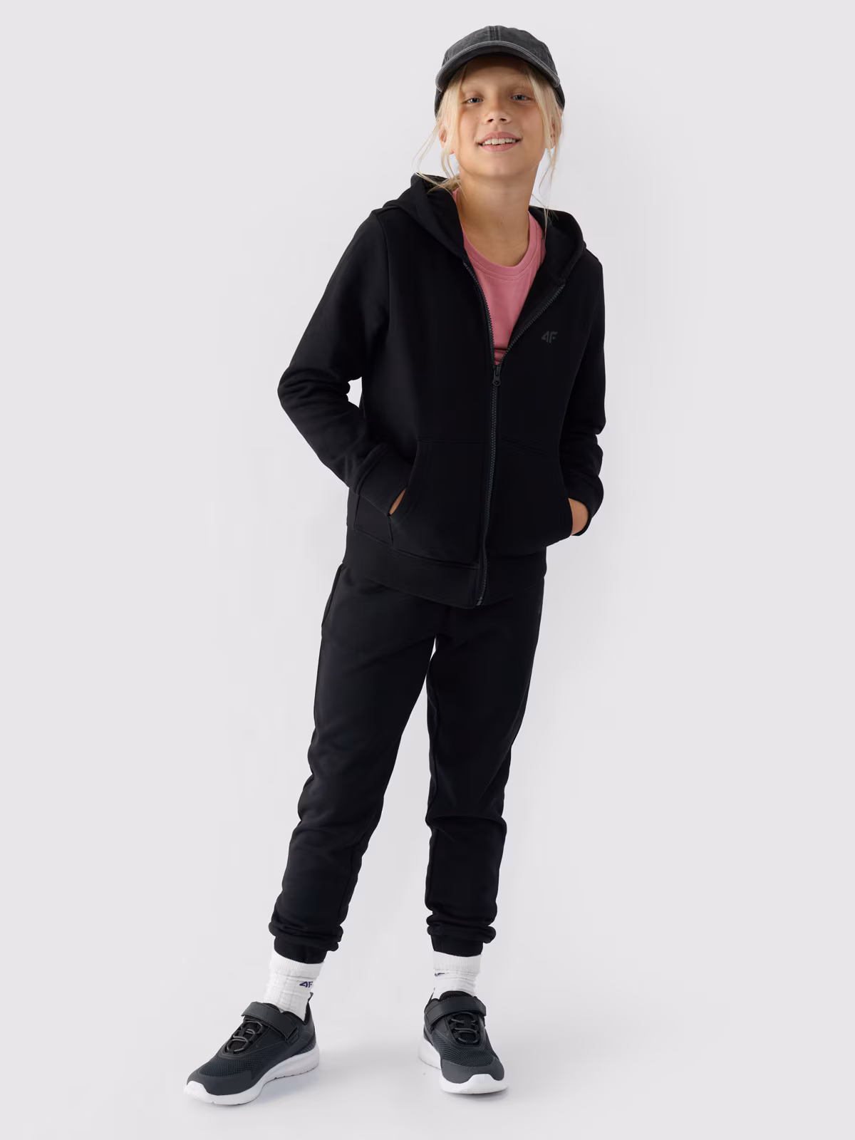 Bluza dresowa rozpinana z kapturem dziewczęca - pudrowy róż