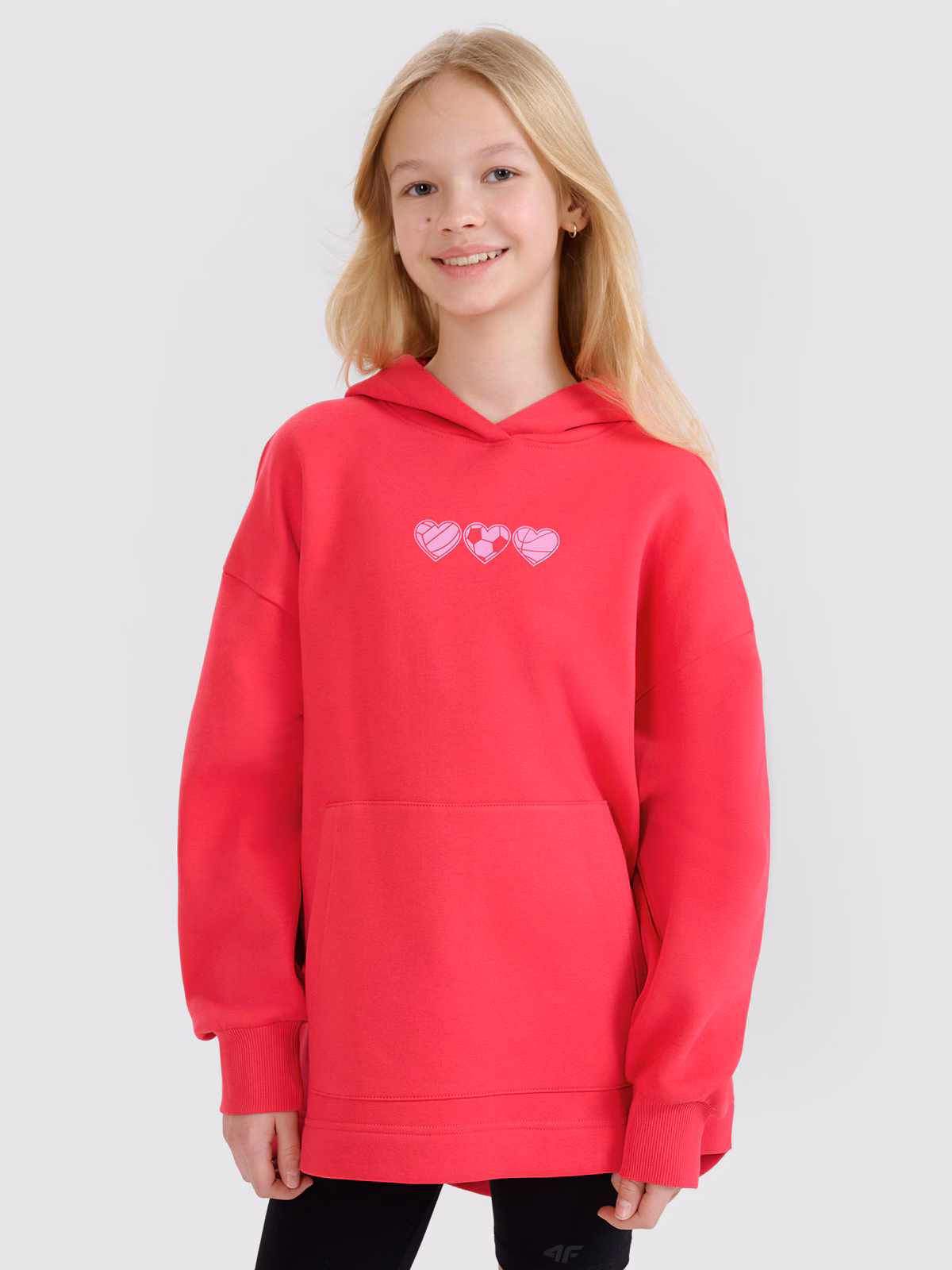 Bluza dresowa nierozpinana z kapturem dziewczęca - czerwona