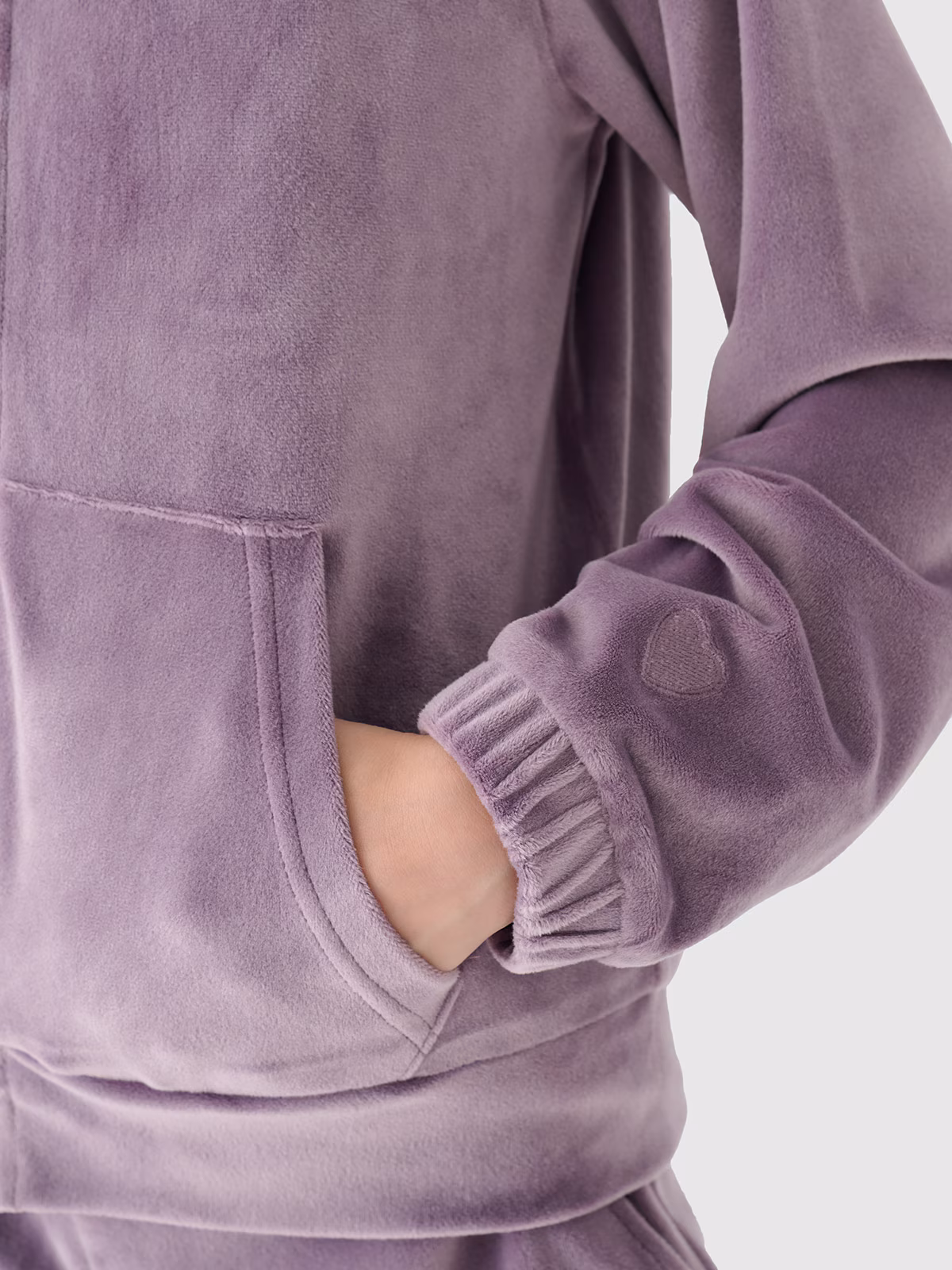 Bluza dresowa z weluru rozpinana z kapturem dziewczęca - fioletowa