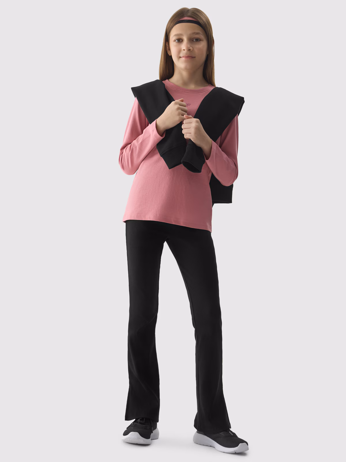 Longsleeve regular gładki dziewczęcy - różowy