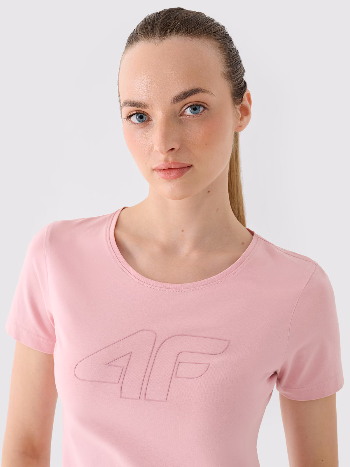 T-shirt slim z nadrukiem damski - niebieski