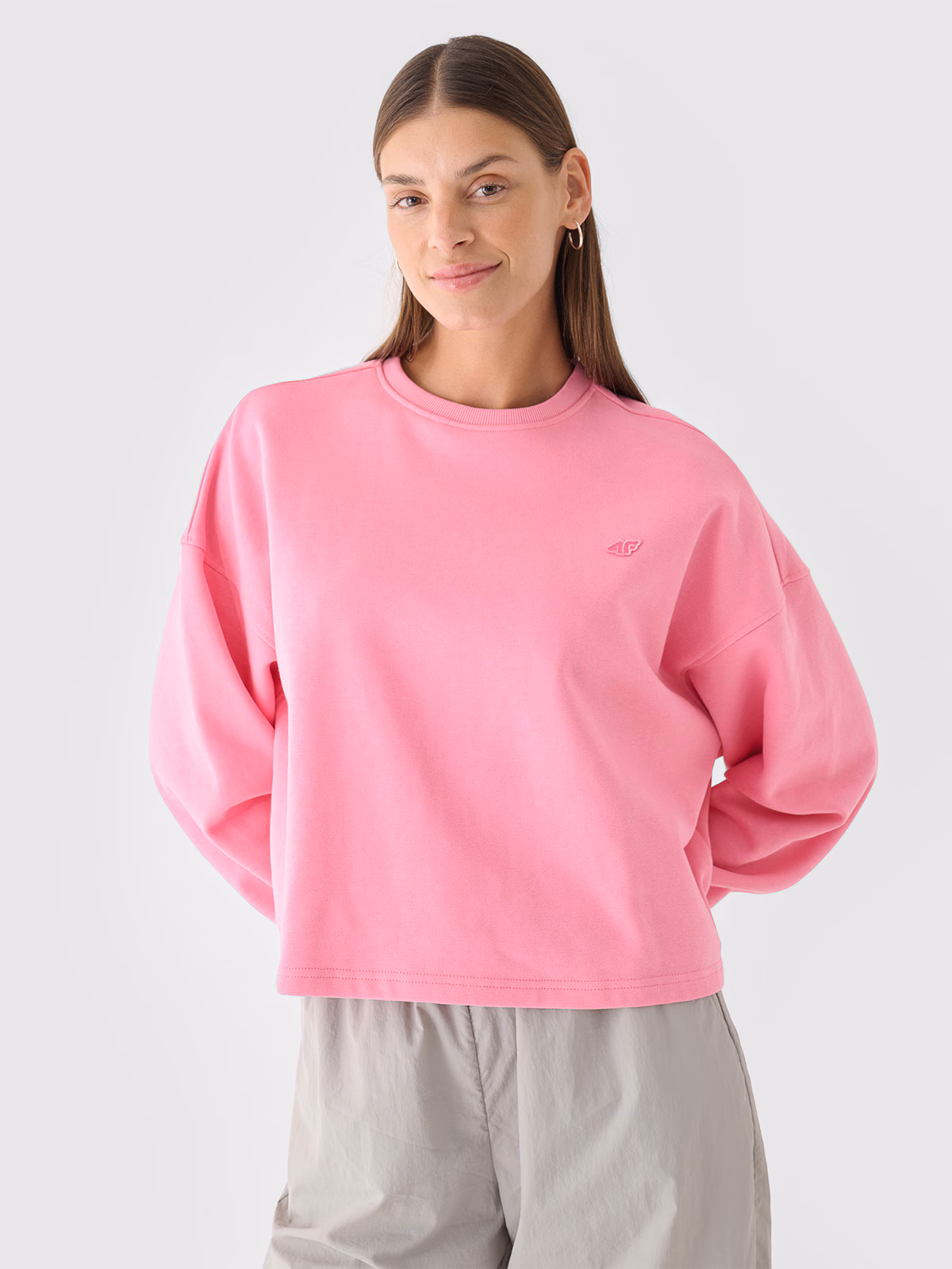 Bluza dresowa nierozpinana bez kaptura damska - różowa
